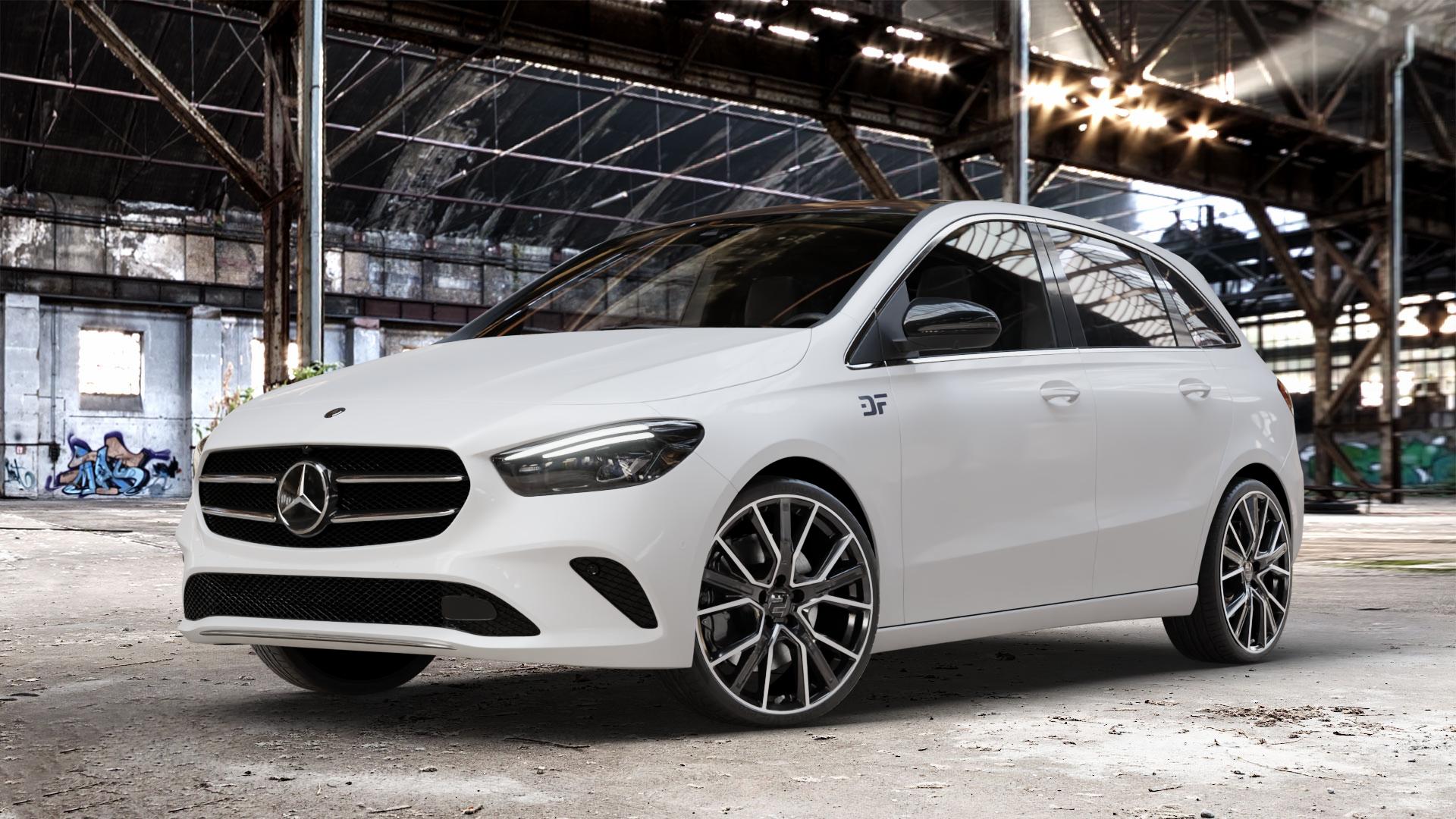 2DRV WH34 Schwarz Hochglanzpoliert Felge mit Reifen in 20Zoll Winterfelge Alufelge auf weissem Mercedes B-Klasse Typ W247 ⬇️ mit 15mm Tieferlegung ⬇️ Old Industrial Hall_max_4400mm_2024 Frontansicht_1