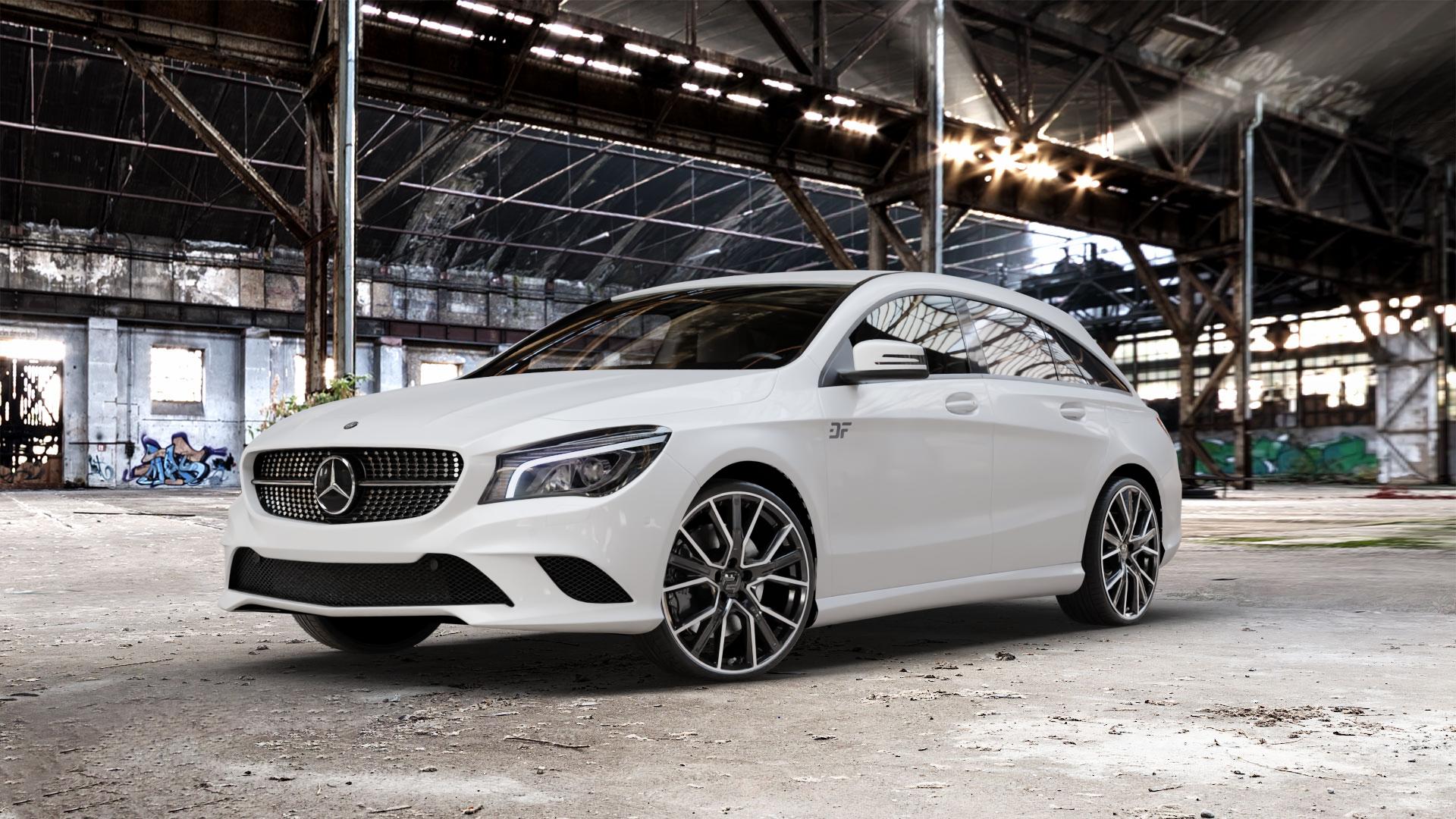 2DRV WH34 Schwarz Hochglanzpoliert Felge mit Reifen in 20Zoll Winterfelge Alufelge auf weissem Mercedes CLA-Klasse I Shooting Brake Typ 245G ⬇️ mit 15mm Tieferlegung ⬇️ Old Industrial Hall_max_5300mm_2024 Frontansicht_1