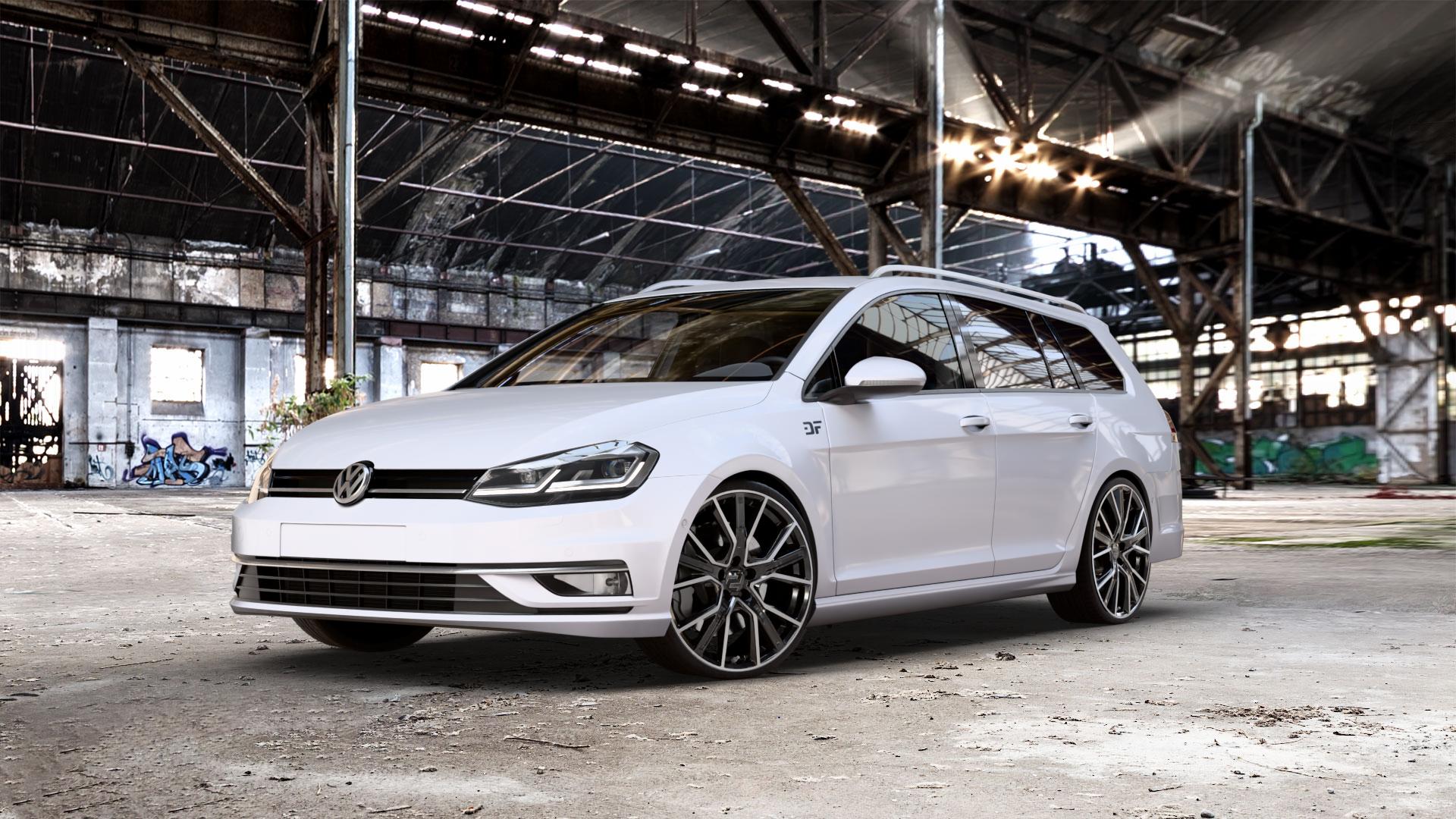 2DRV WH34 Schwarz Hochglanzpoliert Felge mit Reifen in 20Zoll Winterfelge Alufelge auf weissem unilack Volkswagen (VW) Golf 7 Variant Facelift ⬇️ mit 15mm Tieferlegung ⬇️ Old Industrial Hall_max_5300mm_2024 Frontansicht_1