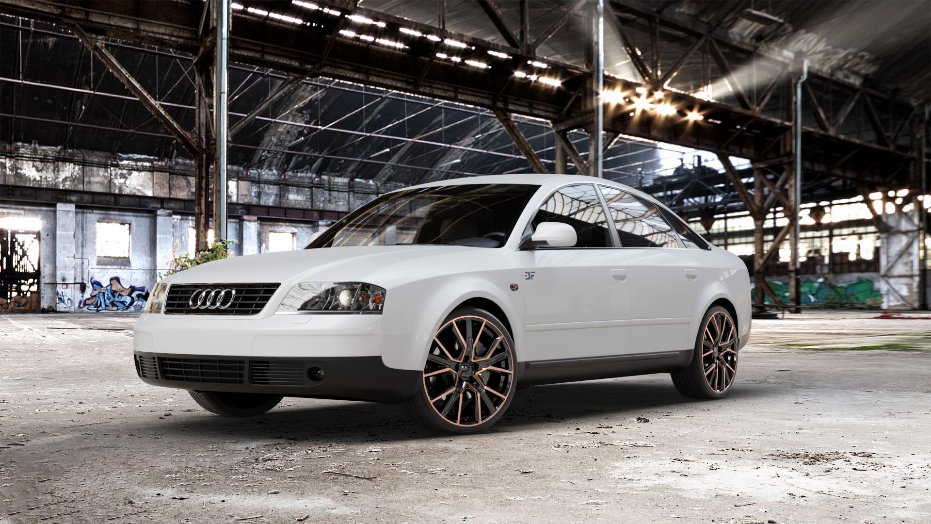2DRV WH34 Schwarz Kupfer hochglanzpoliert Felge mit Reifen in 19Zoll Winterfelge Alufelge auf weissem Audi A6 Typ 4B/C5 (Limousine) ⬇️ mit 15mm Tieferlegung ⬇️ Old Industrial Hall_max_5300mm_2024 Frontansicht_1