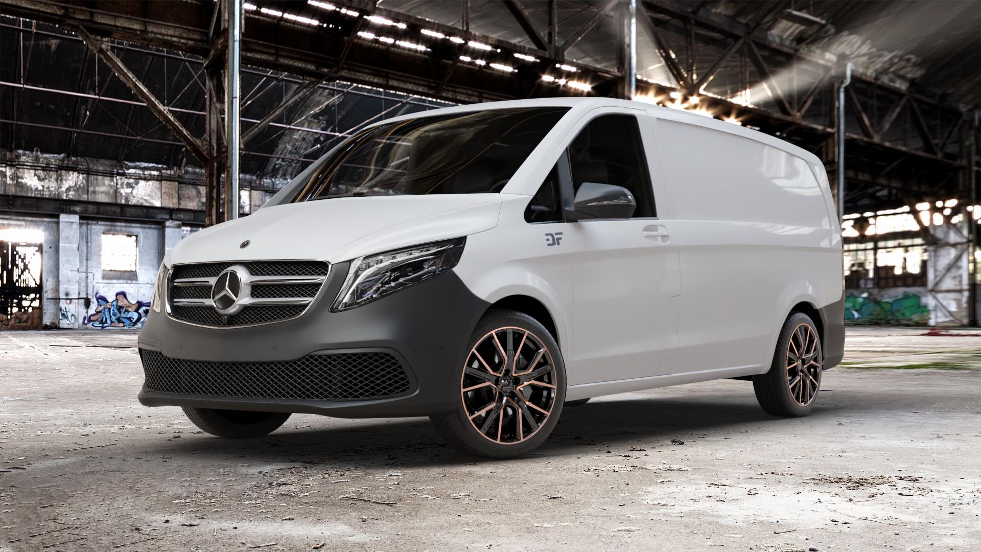 2DRV WH34 Schwarz Kupfer hochglanzpoliert Felge mit Reifen in 19Zoll Winterfelge Alufelge auf weissem Mercedes Vito Kasten Typ W447 Facelift ⬇️ mit 15mm Tieferlegung ⬇️ Old Industrial Hall_max_5300mm_2024 Frontansicht_1