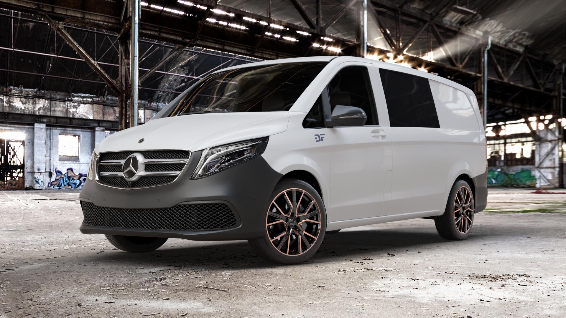 2DRV WH34 Schwarz Kupfer hochglanzpoliert Felge mit Reifen in 19Zoll Winterfelge Alufelge auf weissem Mercedes Vito Mixto Typ W447 Facelift ⬇️ mit 15mm Tieferlegung ⬇️ Old Industrial Hall_max_5300mm_2024 Frontansicht_1