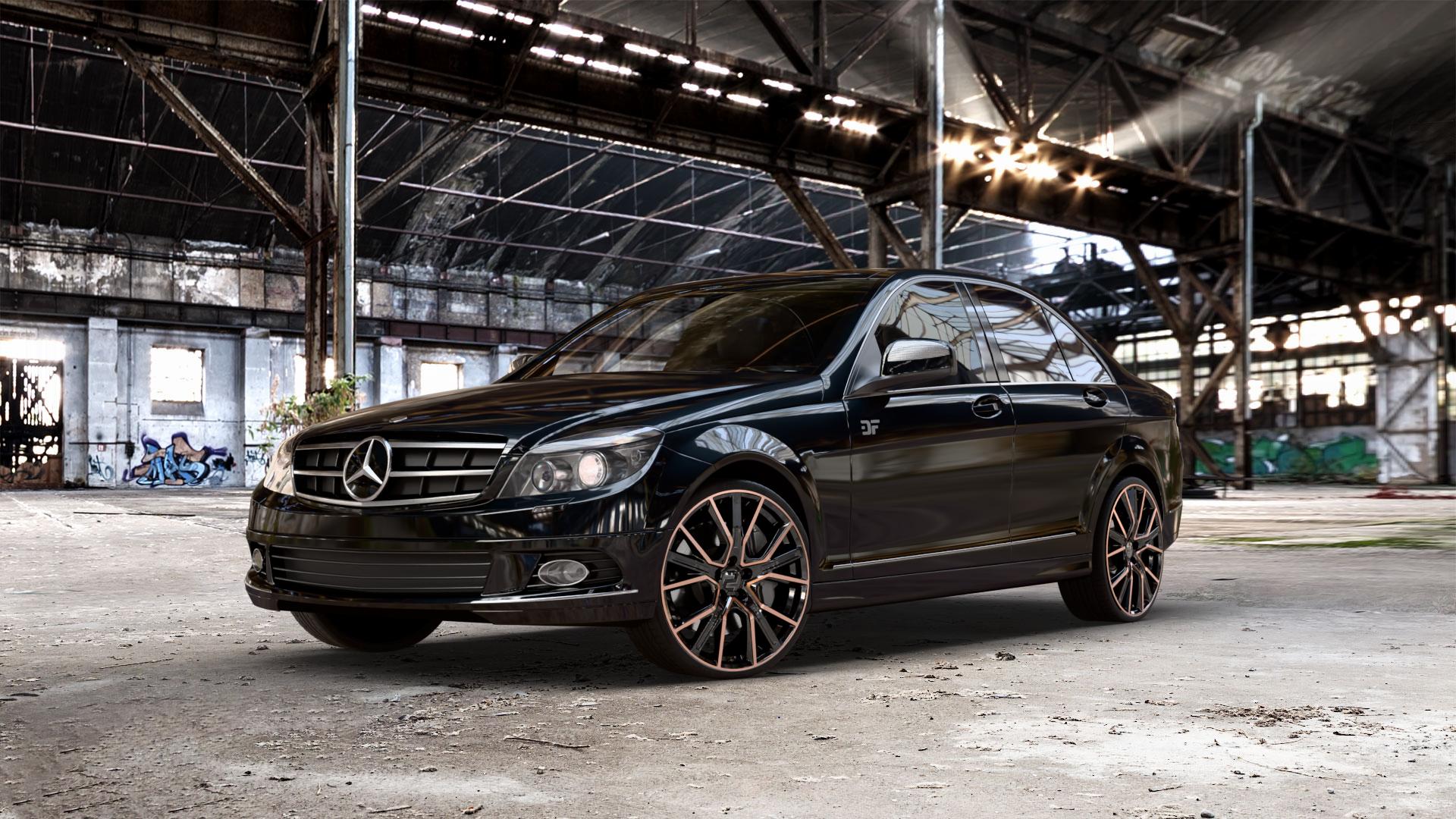 2DRV WH34 Schwarz Kupfer hochglanzpoliert Felge mit Reifen in 20Zoll Winterfelge Alufelge auf schwarzem metallic Mercedes C-Klasse Typ W204 Limousine ⬇️ mit 15mm Tieferlegung ⬇️ Old Industrial Hall_max_5300mm_2024 Frontansicht_1