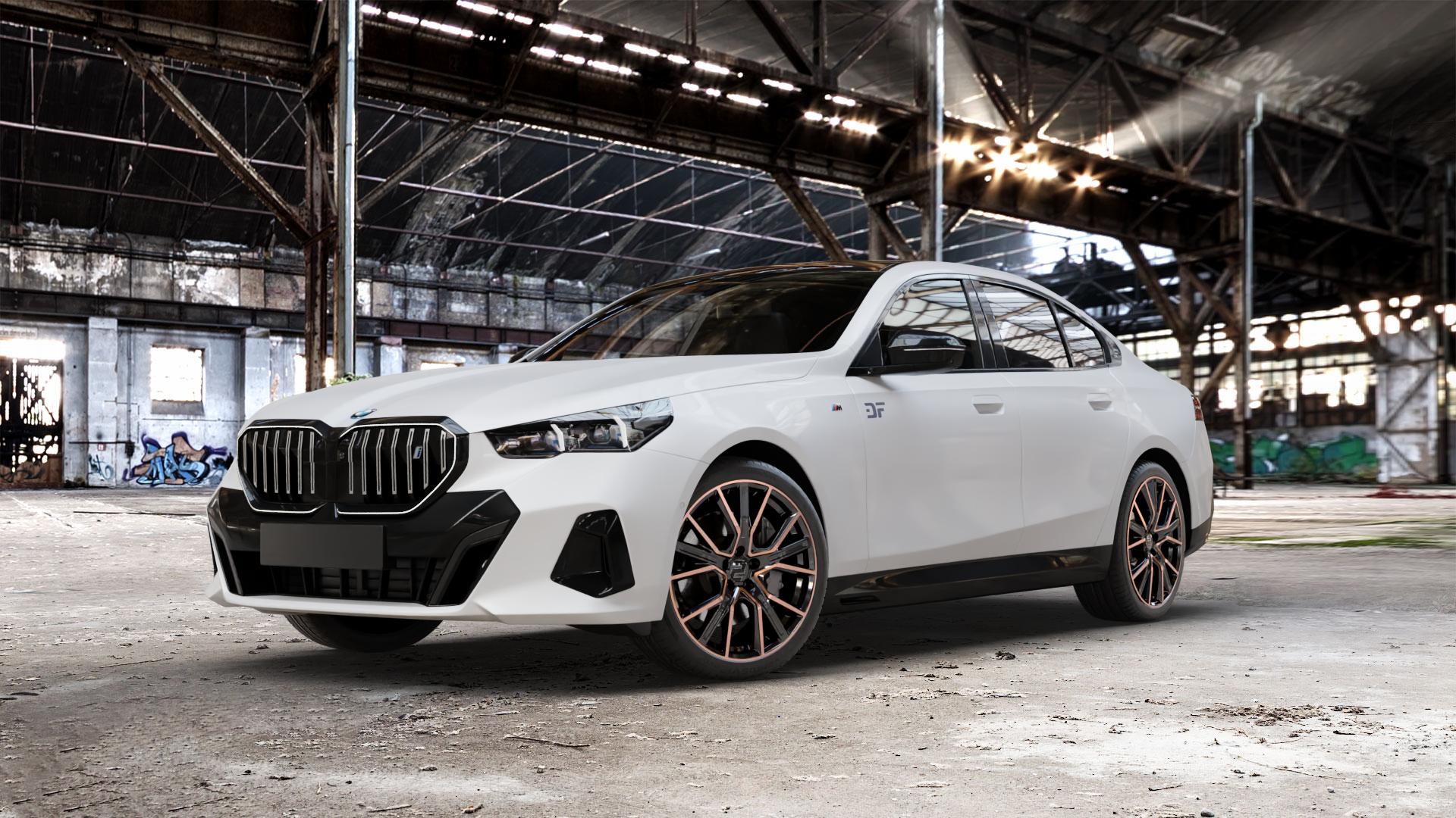 2DRV WH34 Schwarz Kupfer hochglanzpoliert Felge mit Reifen in 20Zoll Winterfelge Alufelge auf weissem BMW i5 (G6E) 0,0l M60 xDrive 127kW (173 PS) ⬇️ mit 15mm Tieferlegung ⬇️ Old Industrial Hall_max_5300mm_2024 Frontansicht_1