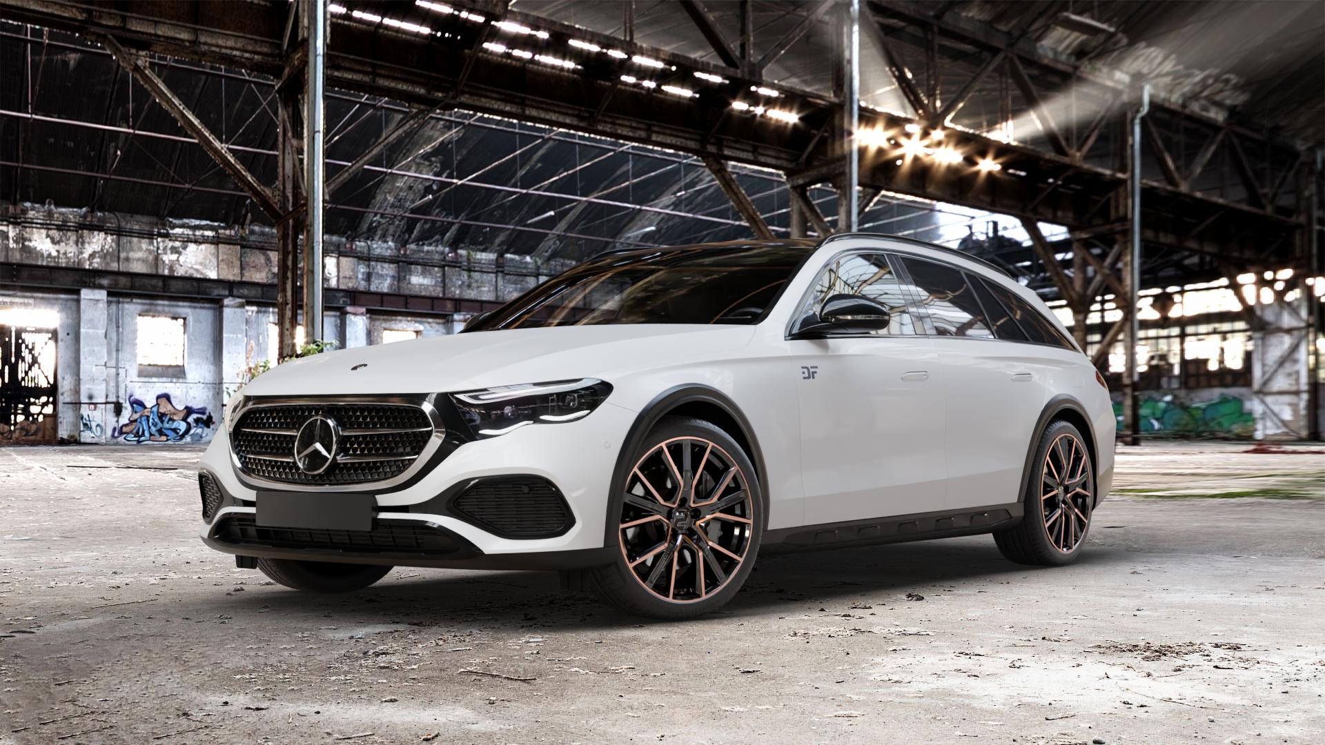 2DRV WH34 Schwarz Kupfer hochglanzpoliert Felge mit Reifen in 20Zoll Winterfelge Alufelge auf weissem Mercedes E-Klasse Typ S214 All-Terrain Coupe ⬇️ mit 15mm Tieferlegung ⬇️ Old Industrial Hall_max_5300mm_2024 Frontansicht_1