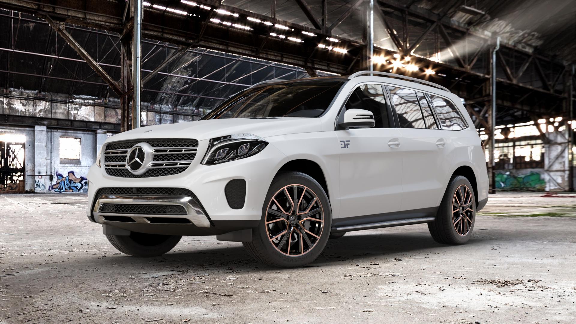 2DRV WH34 Schwarz Kupfer hochglanzpoliert Felge mit Reifen in 20Zoll Winterfelge Alufelge auf weissem Mercedes GLS-Klasse Typ 166 3,0l 350 D 4Matic 190kW (258 PS) 400 245kW (333 4,7l 500 335kW (455 5,5l 63 AMG 4-Matic 430kW (585 ⬇️ mit 15mm Tieferlegung ⬇️ Old Industrial Hall_max_5300mm_2024 Frontansicht_1