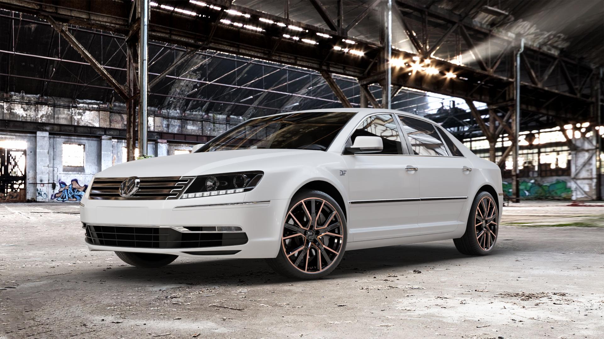2DRV WH34 Schwarz Kupfer hochglanzpoliert Felge mit Reifen in 20Zoll Winterfelge Alufelge auf weissem Volkswagen (VW) Phaeton Typ 3D (Facelift 10->) ⬇️ mit 15mm Tieferlegung ⬇️ Old Industrial Hall_max_5300mm_2024 Frontansicht_1