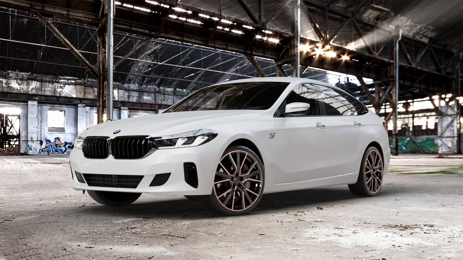 2DRV WH34 Schwarz Kupfer hochglanzpoliert Felge mit Reifen in 21Zoll Winterfelge Alufelge auf weissem BMW 6er G32 Gran Turismo (G6GT) Facelift ⬇️ mit 15mm Tieferlegung ⬇️ Old Industrial Hall_max_5300mm_2024 Frontansicht_1