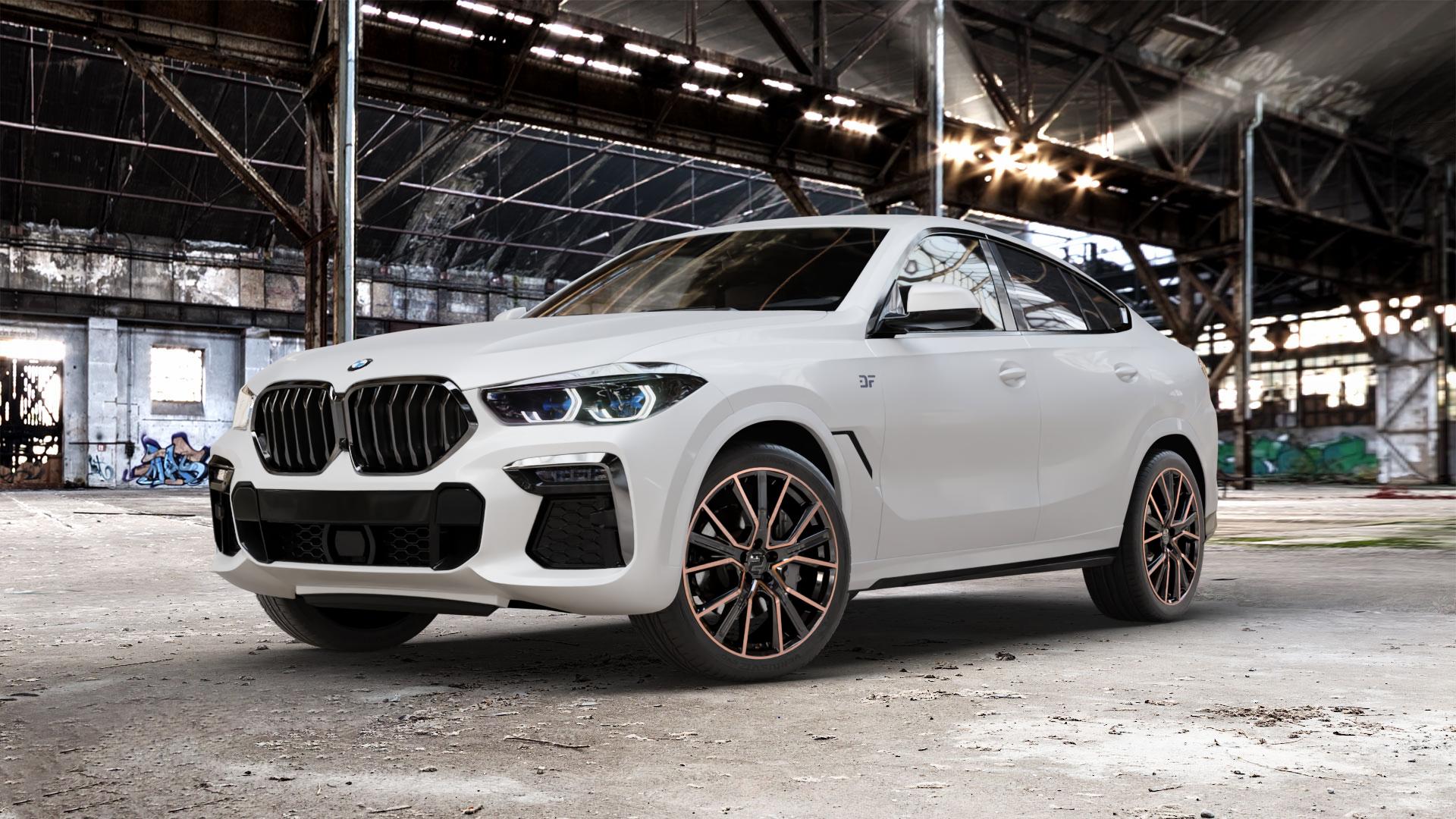 2DRV WH34 Schwarz Kupfer hochglanzpoliert Felge mit Reifen in 21Zoll Winterfelge Alufelge auf weissem BMW X6 Typ G06 (G6X) 3,0l xDrive30d 195kW (265 PS) xDrive40i 250kW (340 155kW (211 183kW (249 M50d xDrive 294kW (400 4,4l M50i 390kW (530 ⬇️ mit 15mm Tieferlegung ⬇️ Old Industrial Hall_max_5300mm_2024 Frontansicht_1