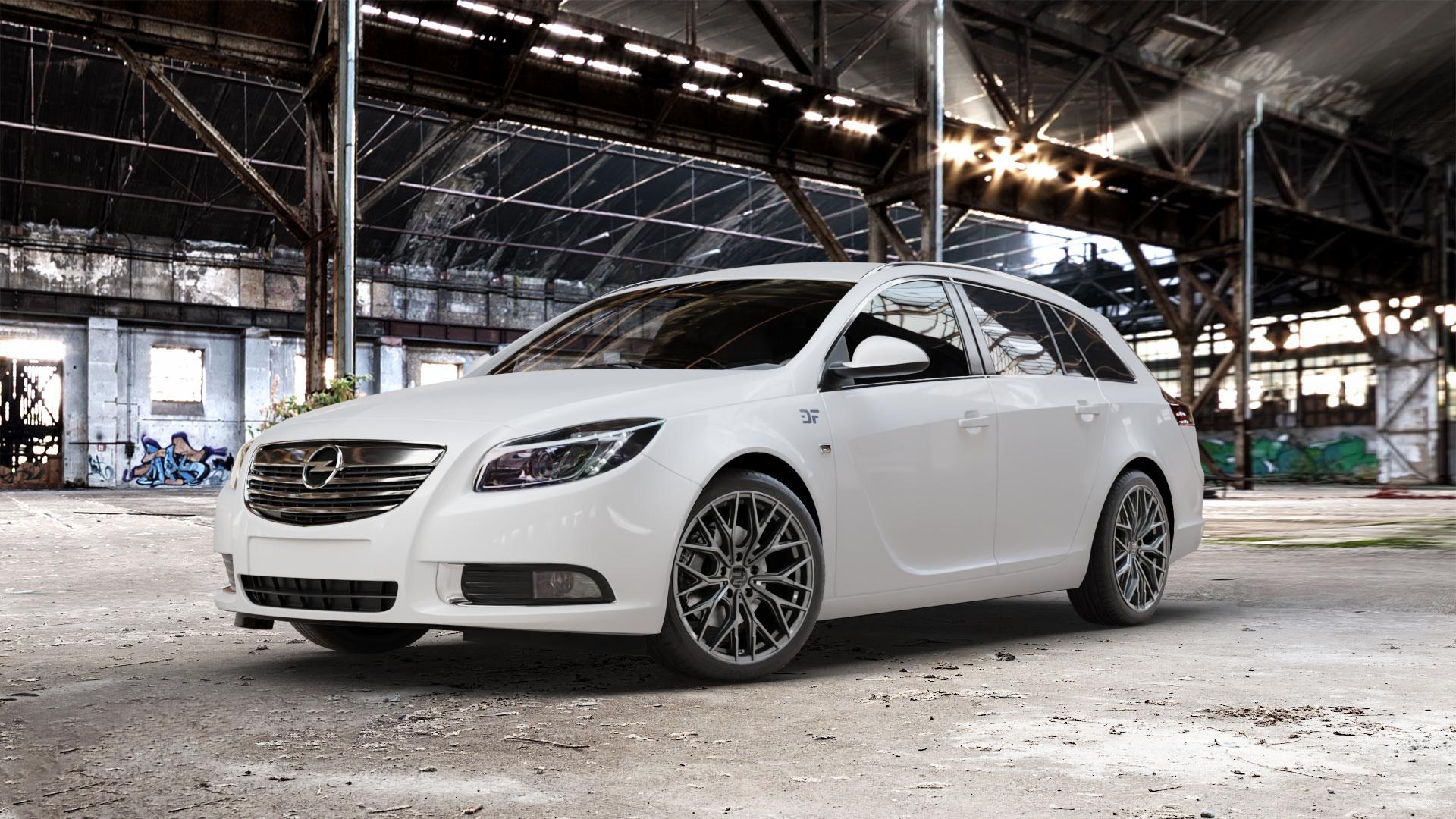 2DRV WH37 Dark Gunmetal lackiert Felge mit Reifen grau in 19Zoll Winterfelge Alufelge auf weissem Opel Insignia I Sports Tourer Facelift ⬇️ mit 15mm Tieferlegung ⬇️ Old Industrial Hall_max_5300mm_2024 Frontansicht_1
