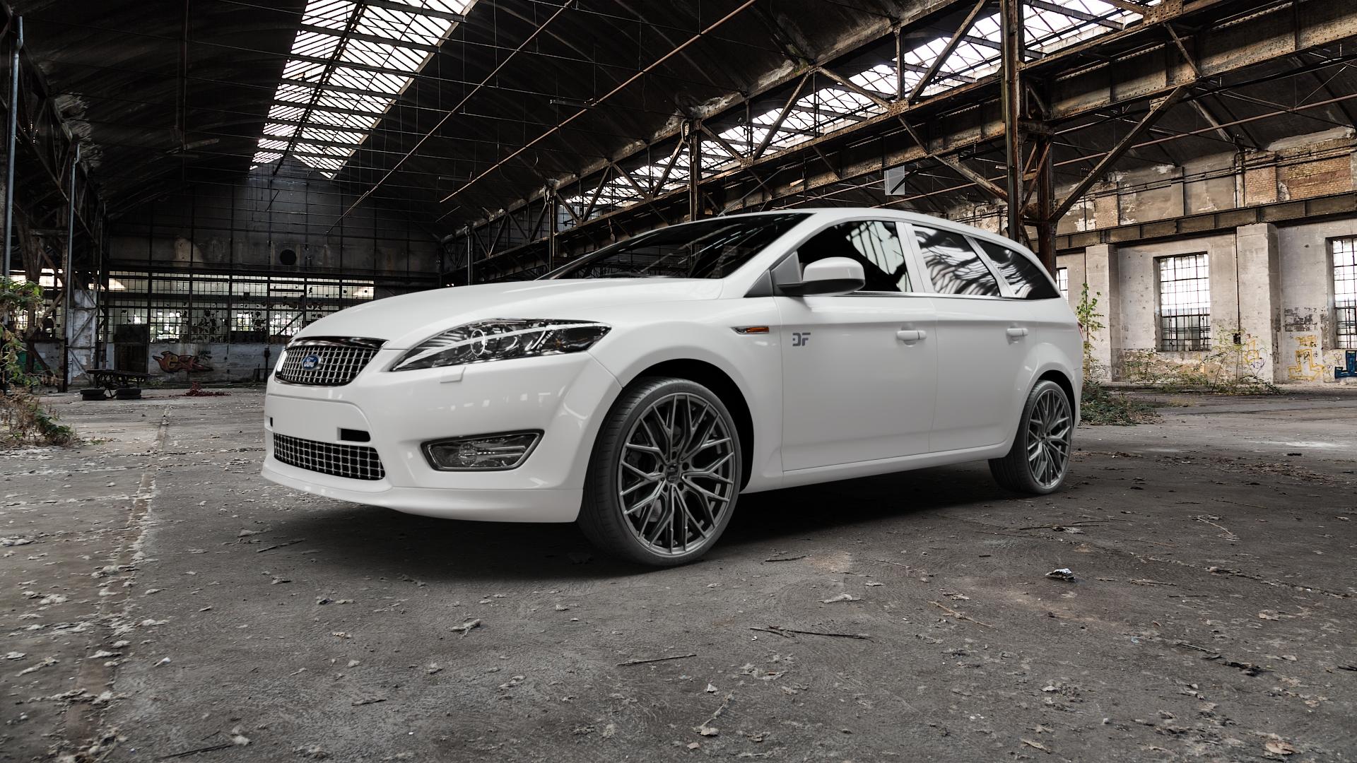 2DRV WH37 Dark Gunmetal lackiert Felge mit Reifen grau in 20Zoll Winterfelge Alufelge auf weissem Ford Mondeo IV Limousine Typ BA7 Turnier ⬇️ mit 15mm Tieferlegung ⬇️ Old Industrial Hall_max5000mm_2022 Frontansicht_1