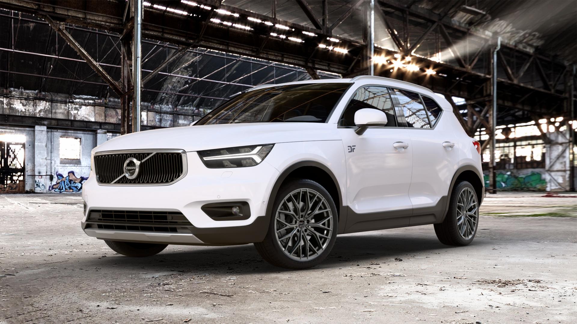 2DRV WH37 Dark Gunmetal lackiert Felge mit Reifen grau in 20Zoll Winterfelge Alufelge auf weissem Volvo XC40 Typ X ⬇️ mit 15mm Tieferlegung ⬇️ Old Industrial Hall_max_5300mm_2024 Frontansicht_1
