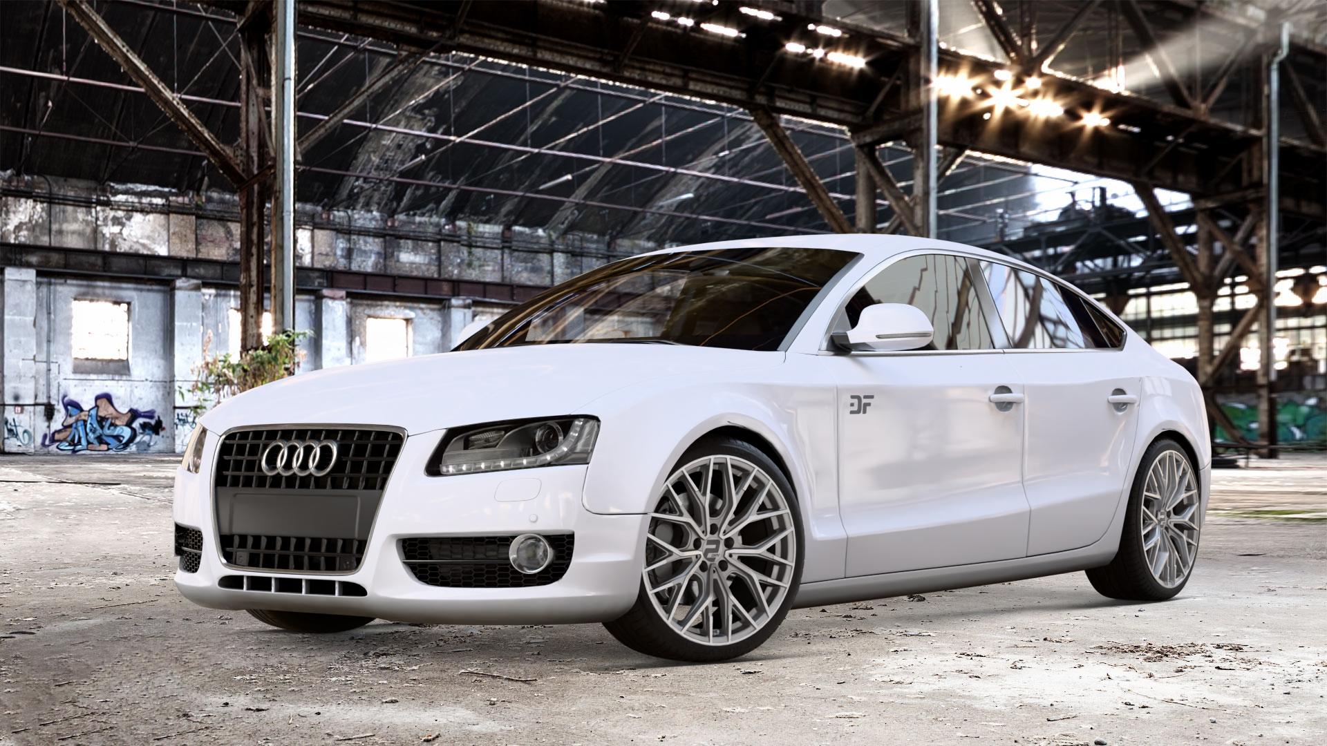 2DRV WH37 Daytona Grau Hochglanzpoliert Felge mit Reifen silber in 19Zoll Winterfelge Alufelge auf weissem Audi A5 Typ B8 (Sportback) ⬇️ mit 15mm Tieferlegung ⬇️ Old Industrial Hall_max_4400mm_2024 Frontansicht_1