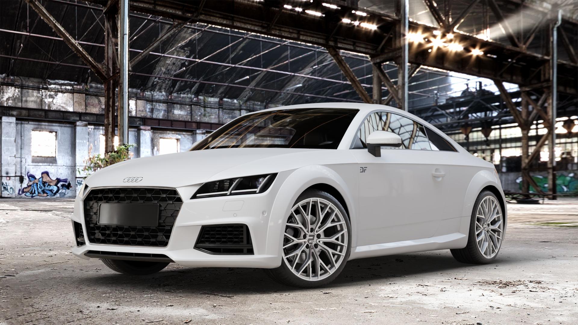 2DRV WH37 Daytona Grau Hochglanzpoliert Felge mit Reifen silber in 19Zoll Winterfelge Alufelge auf weissem Audi TT III Typ 8S Facelift (Coupé) (Roadster) ⬇️ mit 15mm Tieferlegung ⬇️ Old Industrial Hall_max_4400mm_2024 Frontansicht_1
