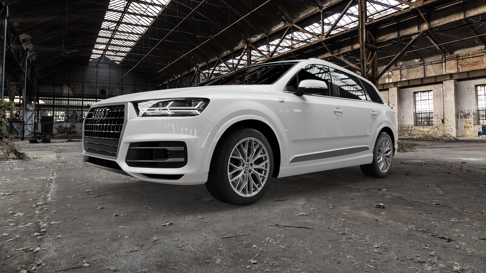 2DRV WH37 Daytona Grau Hochglanzpoliert Felge mit Reifen silber in 20Zoll Winterfelge Alufelge auf weissem Audi Q7 II Typ 4M (4L) ⬇️ mit 15mm Tieferlegung ⬇️ Old Industrial Hall_max5000mm_2022 Frontansicht_1