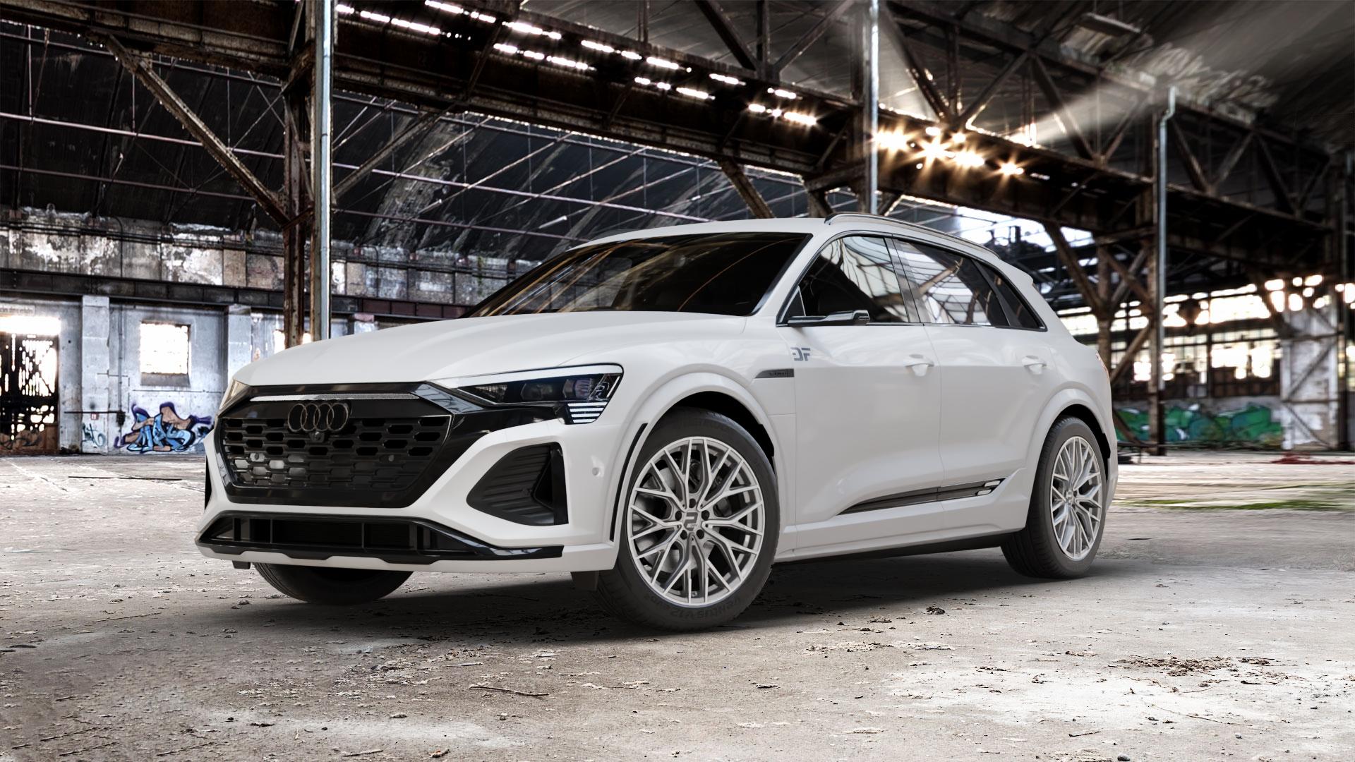 2DRV WH37 Daytona Grau Hochglanzpoliert Felge mit Reifen silber in 20Zoll Winterfelge Alufelge auf weissem Audi Q8 Typ GE ⬇️ mit 15mm Tieferlegung ⬇️ Old Industrial Hall_max_5300mm_2024 Frontansicht_1