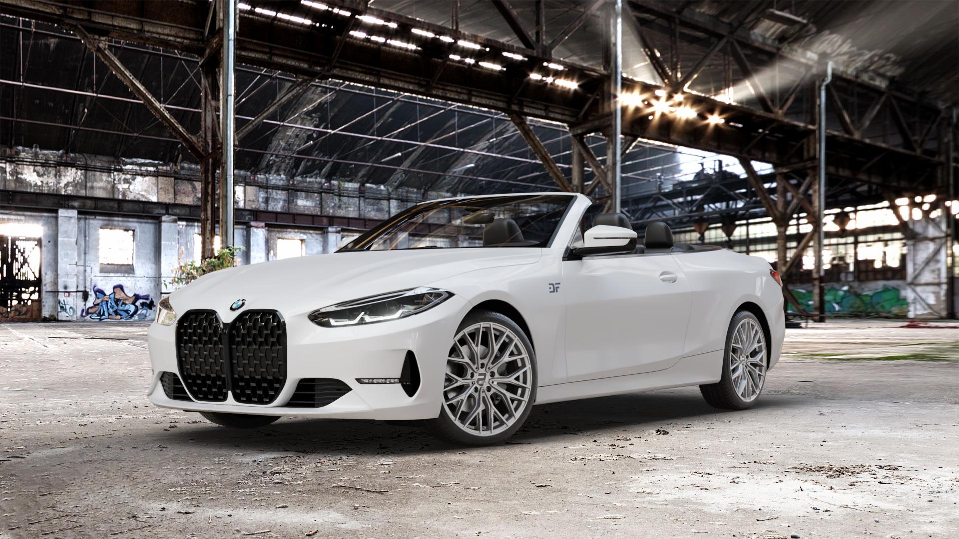 2DRV WH37 Daytona Grau lackiert Felge mit Reifen in 19Zoll Winterfelge Alufelge auf weissem BMW M4 Typ G83 (Cabrio) 4er G23 Cabrio (G3C) ⬇️ mit 15mm Tieferlegung ⬇️ Old Industrial Hall_max_5300mm_2024 Frontansicht_1