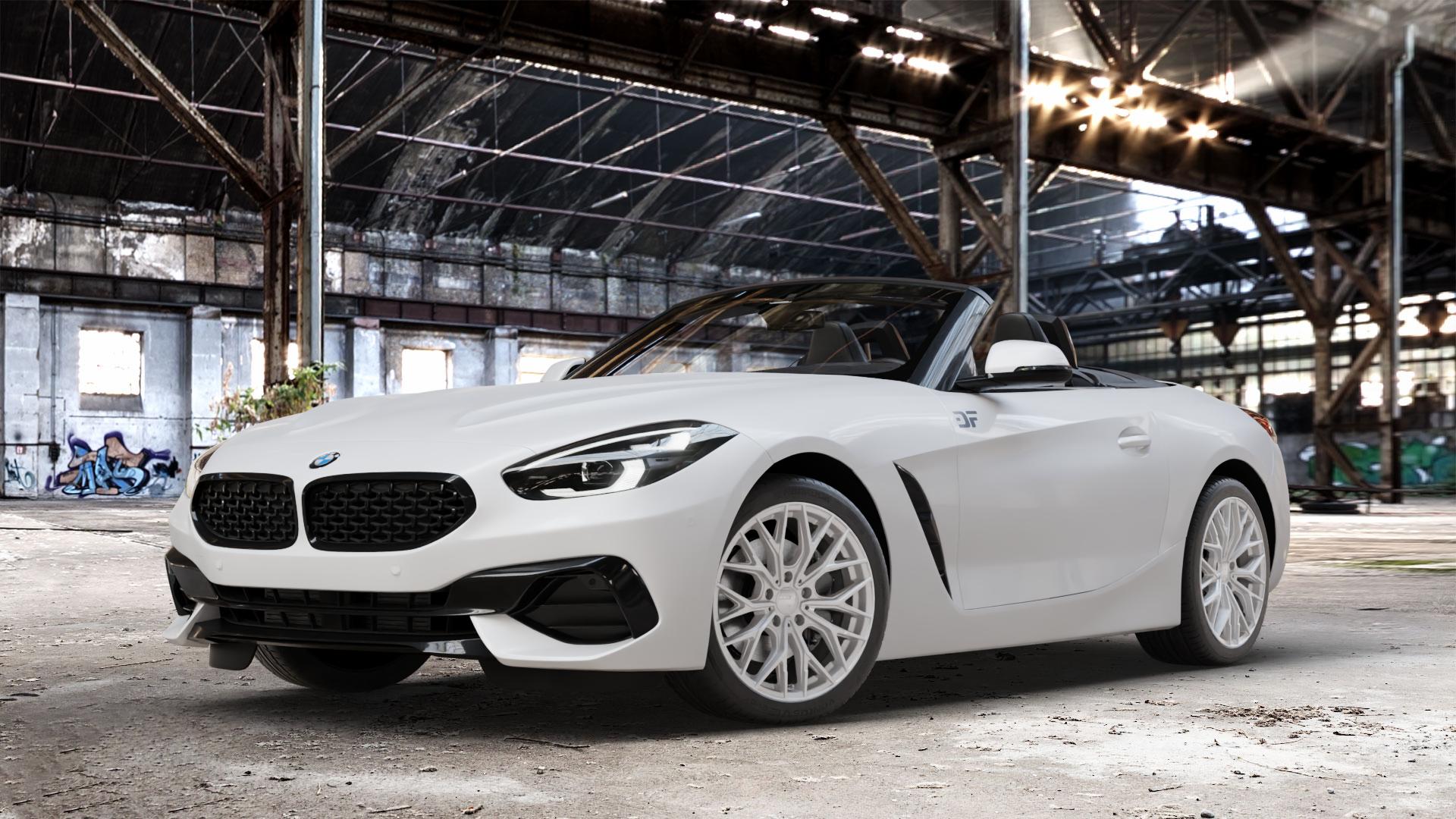 2DRV WH37 Race Silber lackiert Felge mit Reifen in 18Zoll Winterfelge Alufelge auf weissem BMW Z4 Roadster Typ G29 (G4Z) Z1 Z8 ⬇️ mit 15mm Tieferlegung ⬇️ Old Industrial Hall_max_4400mm_2024 Frontansicht_1