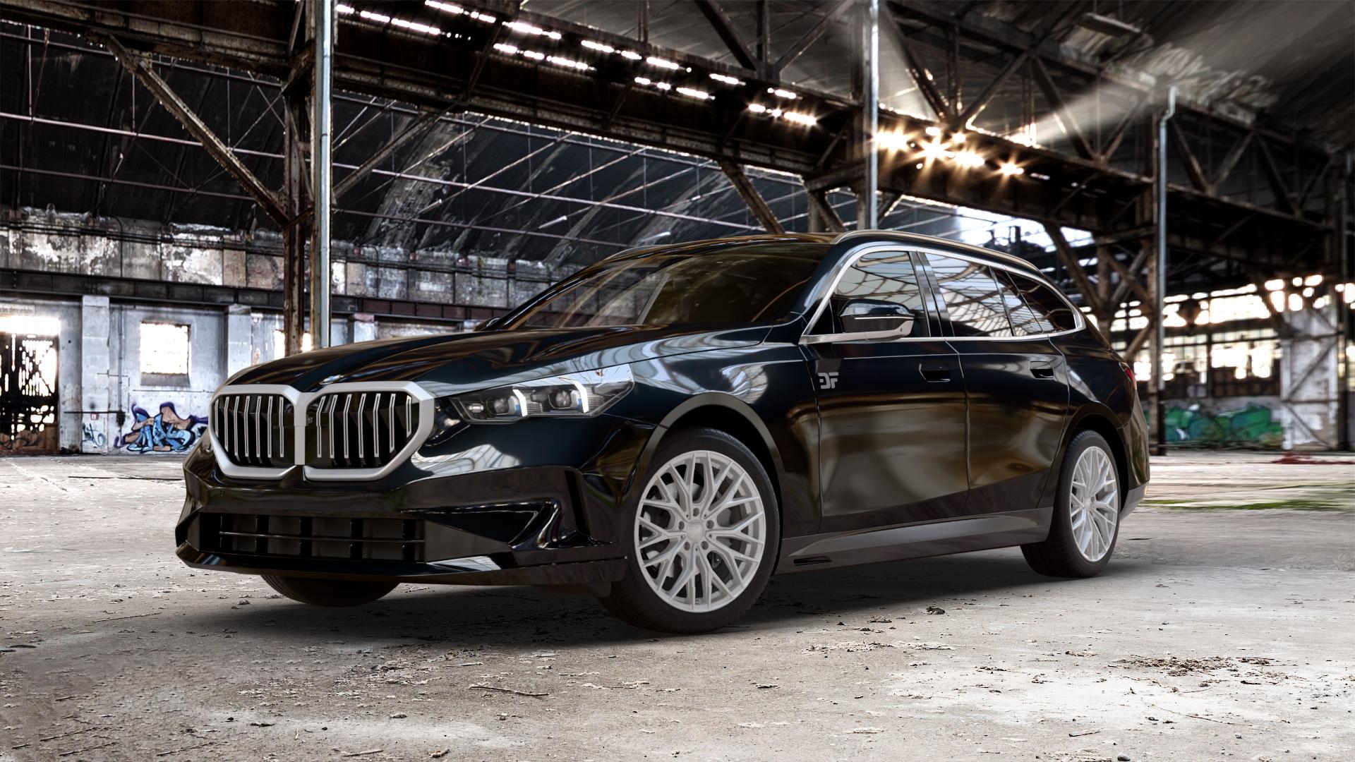 2DRV WH37 Race Silber lackiert Felge mit Reifen in 19Zoll Winterfelge Alufelge auf schwarzem metallic BMW 520d Typ G61 (Touring) xDrive 5er Touring (G6K) ⬇️ mit 15mm Tieferlegung ⬇️ Old Industrial Hall_max_5300mm_2024 Frontansicht_1