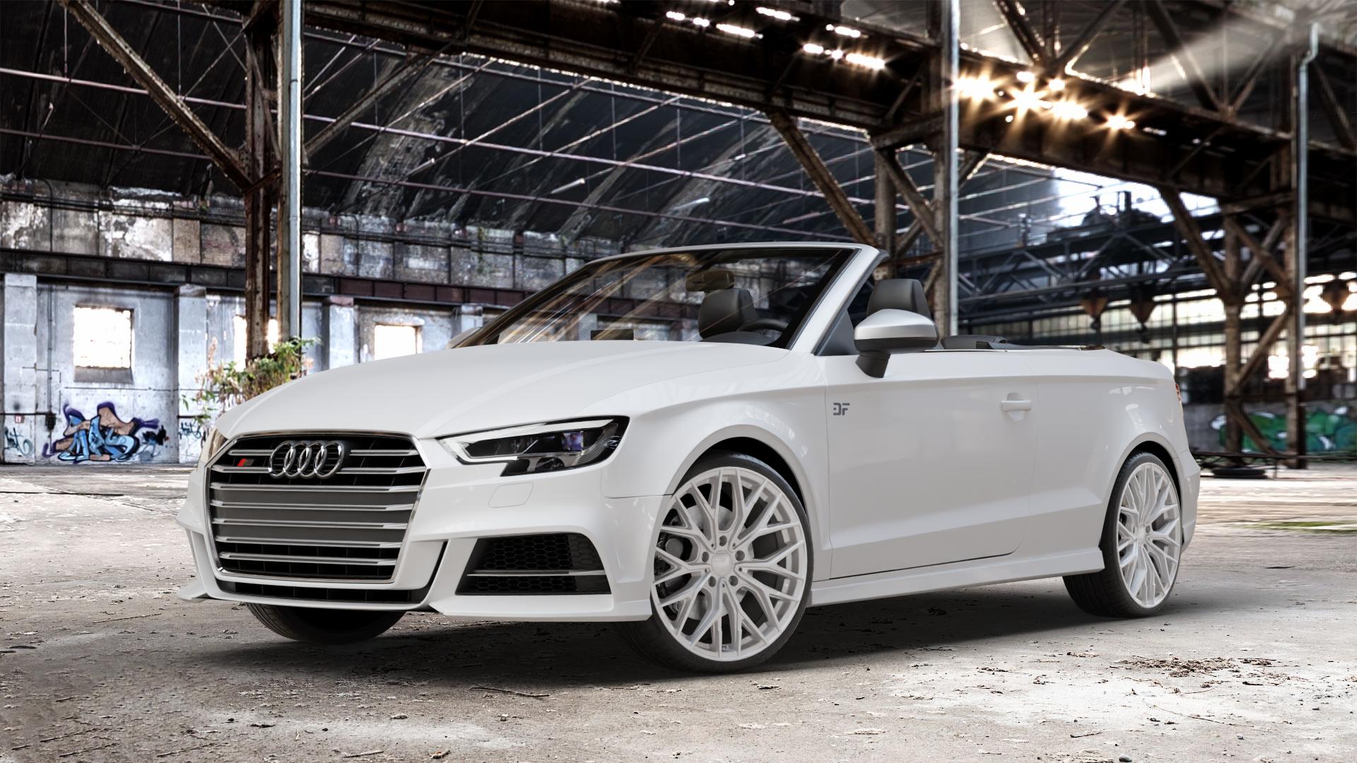 2DRV WH37 Race Silber lackiert Felge mit Reifen in 19Zoll Winterfelge Alufelge auf weissem Audi A3 Typ 8V (Cabriolet) Facelift 2,0l TFSI quattro 213kW S3 (290 PS) 228kW (310 ⬇️ mit 15mm Tieferlegung ⬇️ Old Industrial Hall_max_4400mm_2024 Frontansicht_1