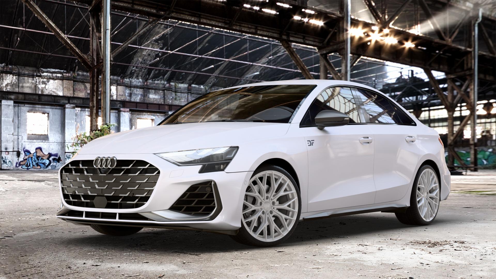 2DRV WH37 Race Silber lackiert Felge mit Reifen in 19Zoll Winterfelge Alufelge auf weissem Audi A3 Typ GY (Limousine) 2,0l TFSI quattro 228kW S3 (310 PS) ⬇️ mit 15mm Tieferlegung ⬇️ Old Industrial Hall_max_4400mm_2024 Frontansicht_1