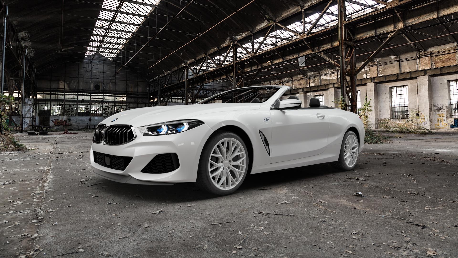 2DRV WH37 Race Silber lackiert Felge mit Reifen in 19Zoll Winterfelge Alufelge auf weissem BMW 840d xDrive Typ G14 3,0l 235kW (320 PS) M850i 4,4l 390kW (530 840i 250kW (340 M8 F8CM (Cabrio) 8er Cabrio (G8C) ⬇️ mit 15mm Tieferlegung ⬇️ Old Industrial Hall_max5000mm_2022 Frontansicht_1