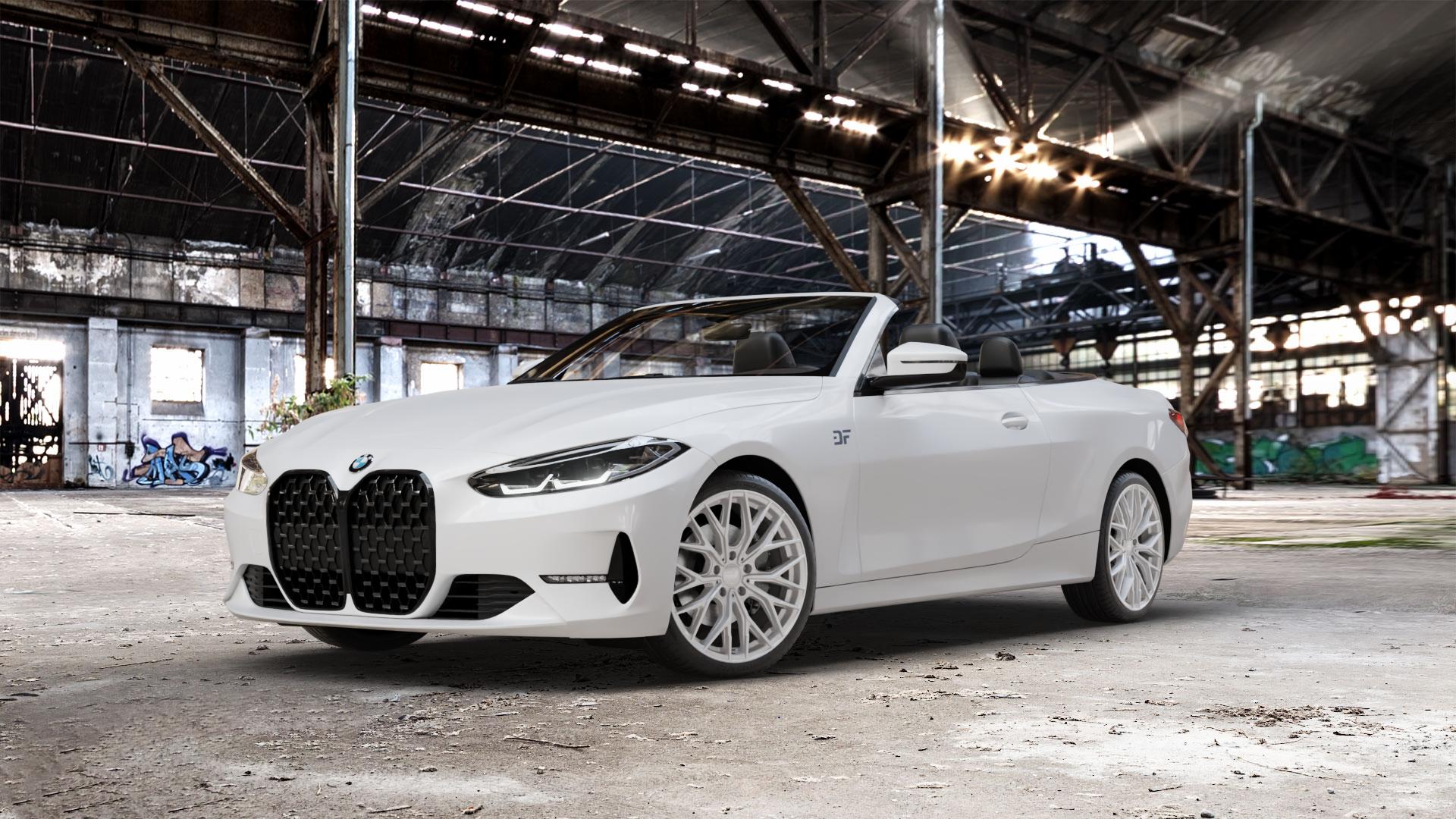 2DRV WH37 Race Silber lackiert Felge mit Reifen in 19Zoll Winterfelge Alufelge auf weissem BMW M4 Typ G83 (Cabrio) 4er G23 Cabrio (G3C) ⬇️ mit 15mm Tieferlegung ⬇️ Old Industrial Hall_max_5300mm_2024 Frontansicht_1