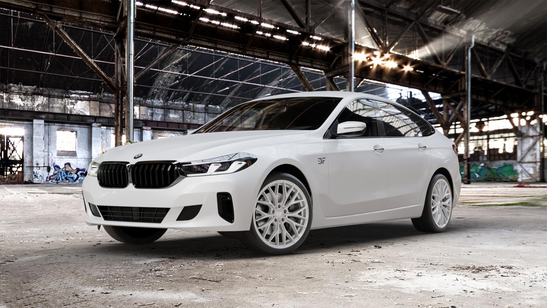 2DRV WH37 Race Silber lackiert Felge mit Reifen in 20Zoll Winterfelge Alufelge auf weissem BMW 6er G32 Gran Turismo (G6GT) Facelift ⬇️ mit 15mm Tieferlegung ⬇️ Old Industrial Hall_max_5300mm_2024 Frontansicht_1