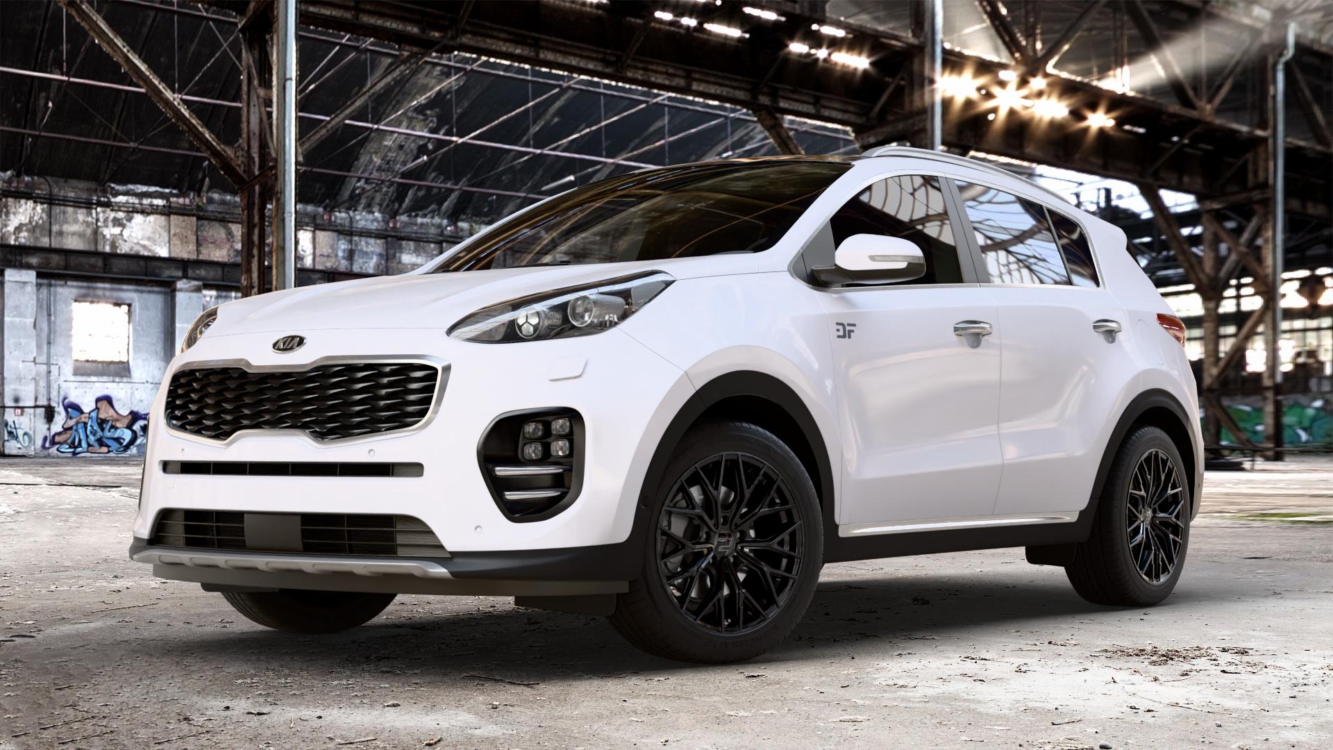 2DRV WH37 Schwarz glanz lackiert Felge mit Reifen in 18Zoll Winterfelge Alufelge auf weissem Kia Sportage IV Typ QL QLE ⬇️ mit 15mm Tieferlegung ⬇️ Old Industrial Hall_max_4400mm_2024 Frontansicht_1