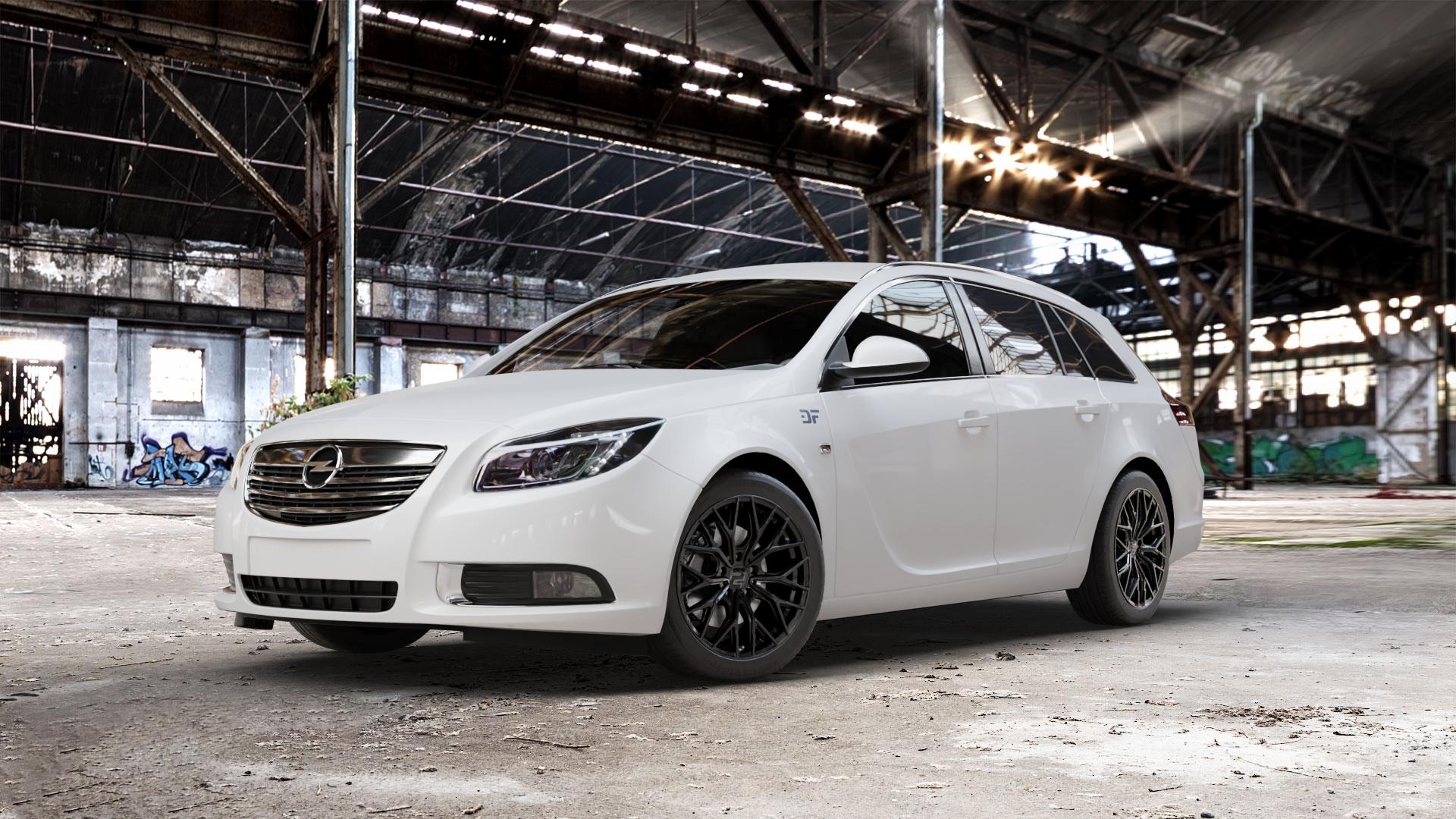 2DRV WH37 Schwarz glanz lackiert Felge mit Reifen in 18Zoll Winterfelge Alufelge auf weissem Opel Insignia I Sports Tourer Facelift ⬇️ mit 15mm Tieferlegung ⬇️ Old Industrial Hall_max_5300mm_2024 Frontansicht_1