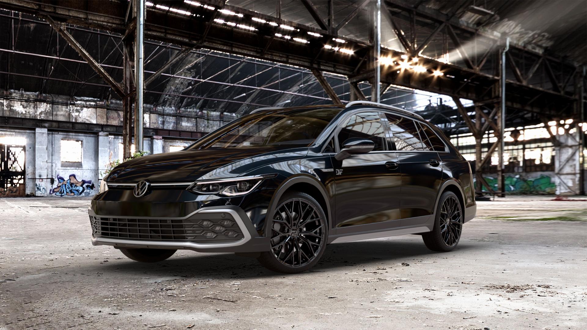 2DRV WH37 Schwarz glanz lackiert Felge mit Reifen in 19Zoll Winterfelge Alufelge auf metallic schwarzem Volkswagen (VW) Golf 8 Variant Alltrack 2,0l TDI 4Motion 147kW (200 PS) ⬇️ mit 15mm Tieferlegung ⬇️ Old Industrial Hall_max_5300mm_2024 Frontansicht_1