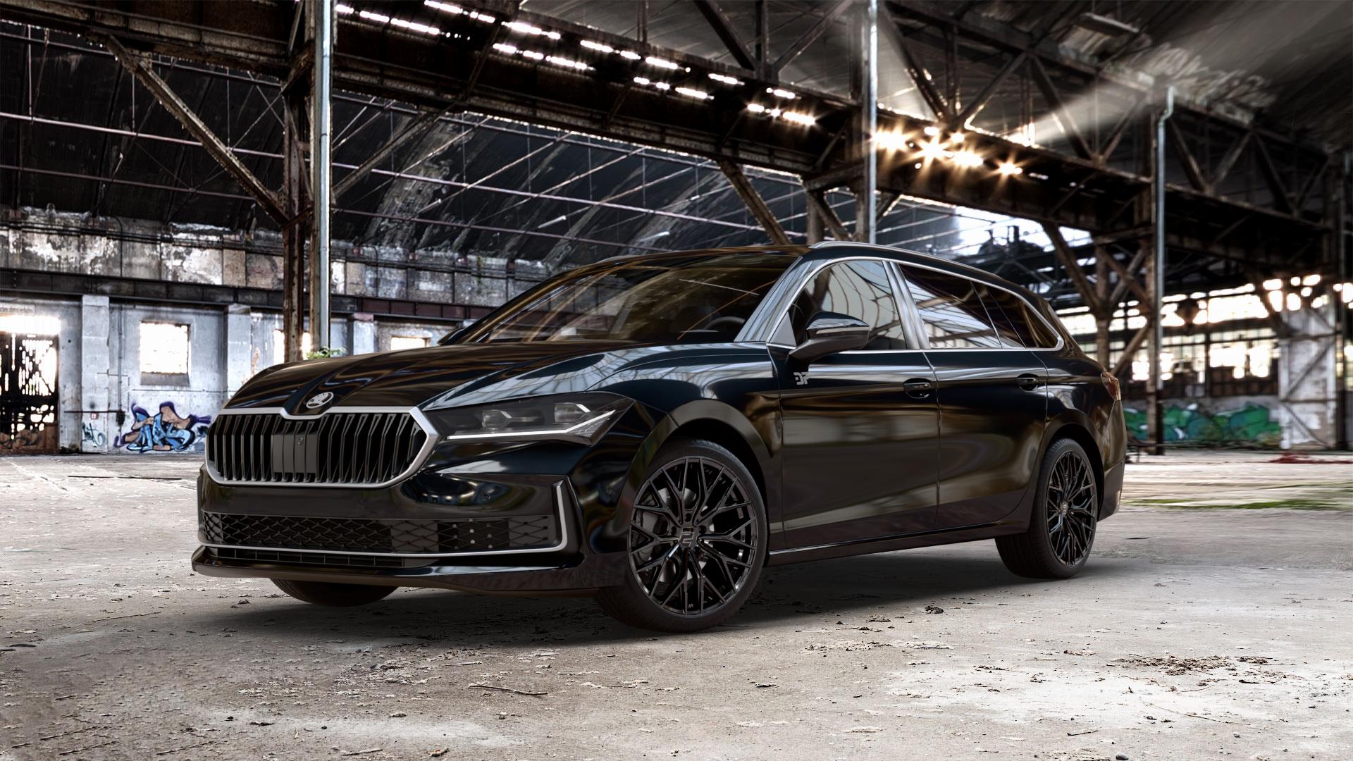 2DRV WH37 Schwarz glanz lackiert Felge mit Reifen in 19Zoll Winterfelge Alufelge auf schwarzem metallic Skoda Superb IV Kombi Typ NZ 1,5l TSI 110kW Mild-Hybrid (150 PS) Hybrid 2,0l TDI 4x4 142kW (193 195kW (265 ⬇️ mit 15mm Tieferlegung ⬇️ Old Industrial Hall_max_5300mm_2024 Frontansicht_1