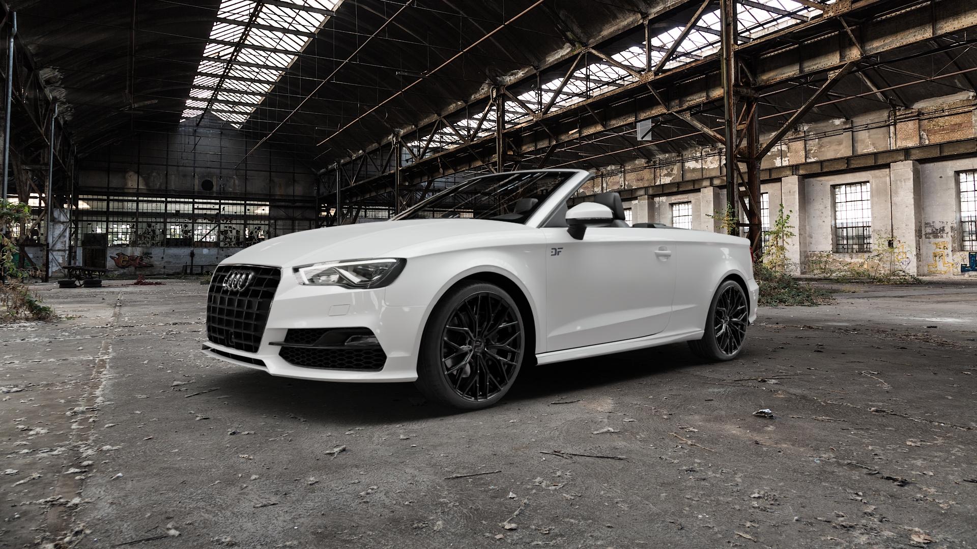 2DRV WH37 Schwarz glanz lackiert Felge mit Reifen in 19Zoll Winterfelge Alufelge auf weissem Audi A3 Typ 8V (Cabriolet) ⬇️ mit 15mm Tieferlegung ⬇️ Old Industrial Hall_max5000mm_2022 Frontansicht_1