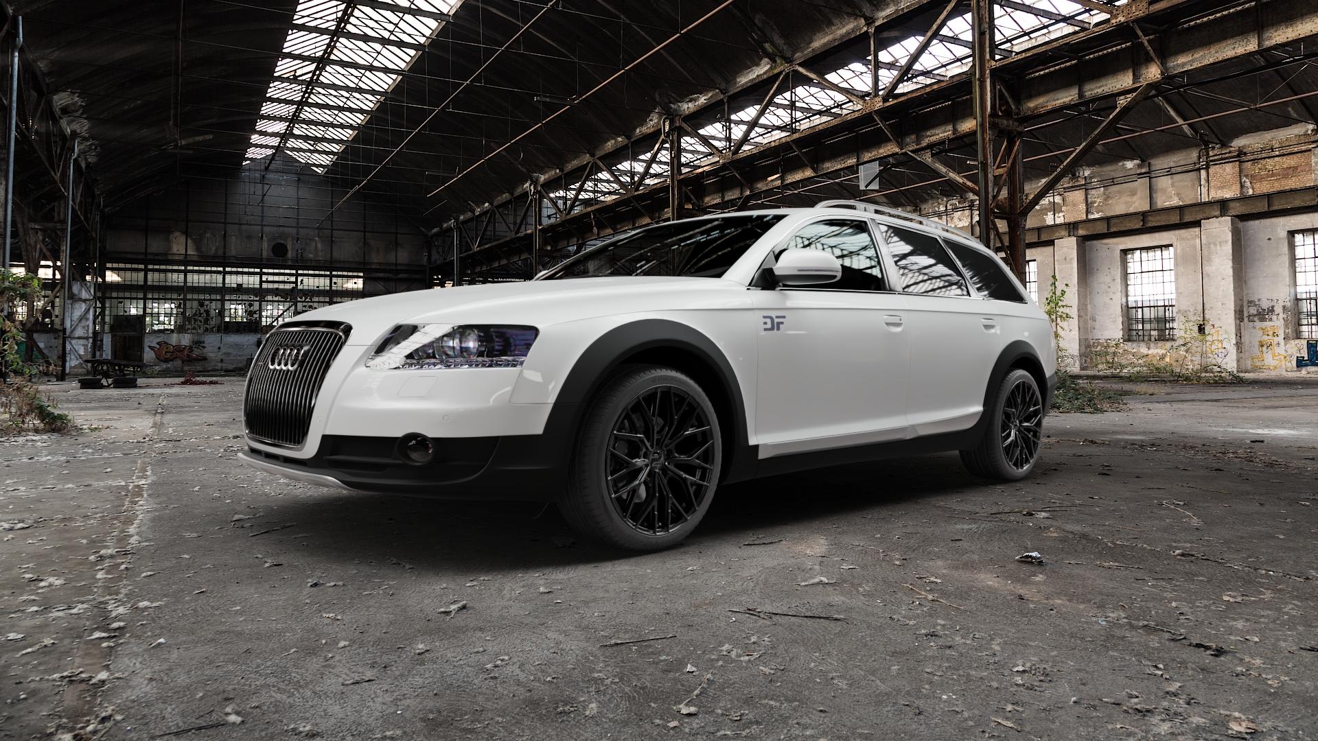 2DRV WH37 Schwarz glanz lackiert Felge mit Reifen in 19Zoll Winterfelge Alufelge auf weissem Audi A6 Allroad Quattro Typ 4FH/C6 ⬇️ mit 15mm Tieferlegung ⬇️ Old Industrial Hall_max5000mm_2022 Frontansicht_1