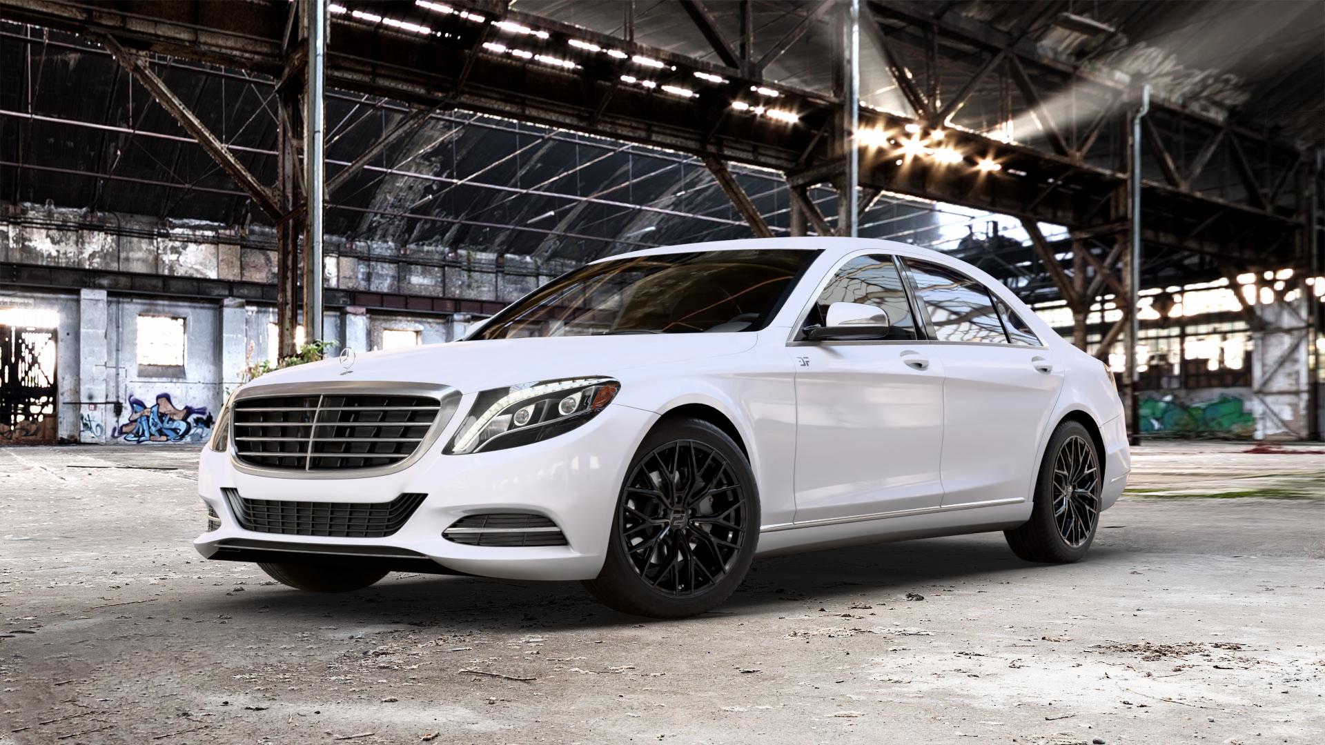 2DRV WH37 Schwarz glanz lackiert Felge mit Reifen in 19Zoll Winterfelge Alufelge auf weissem Mercedes S-Klasse Typ W222 Facelift ⬇️ mit 15mm Tieferlegung ⬇️ Old Industrial Hall_max_5300mm_2024 Frontansicht_1