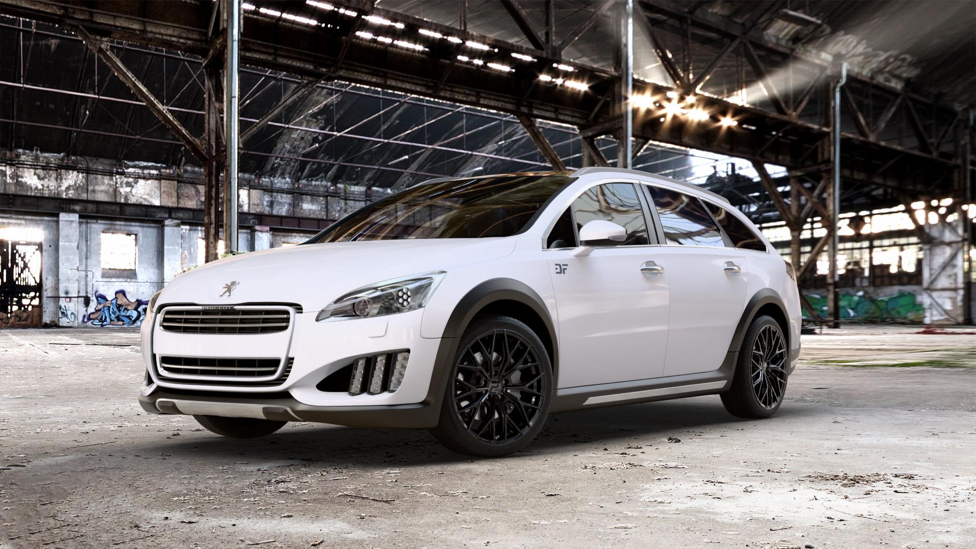 2DRV WH37 Schwarz glanz lackiert Felge mit Reifen in 19Zoll Winterfelge Alufelge auf weissem Peugeot 508 Typ 8 RXH Facelift ⬇️ mit 15mm Tieferlegung ⬇️ Old Industrial Hall_max_5300mm_2024 Frontansicht_1