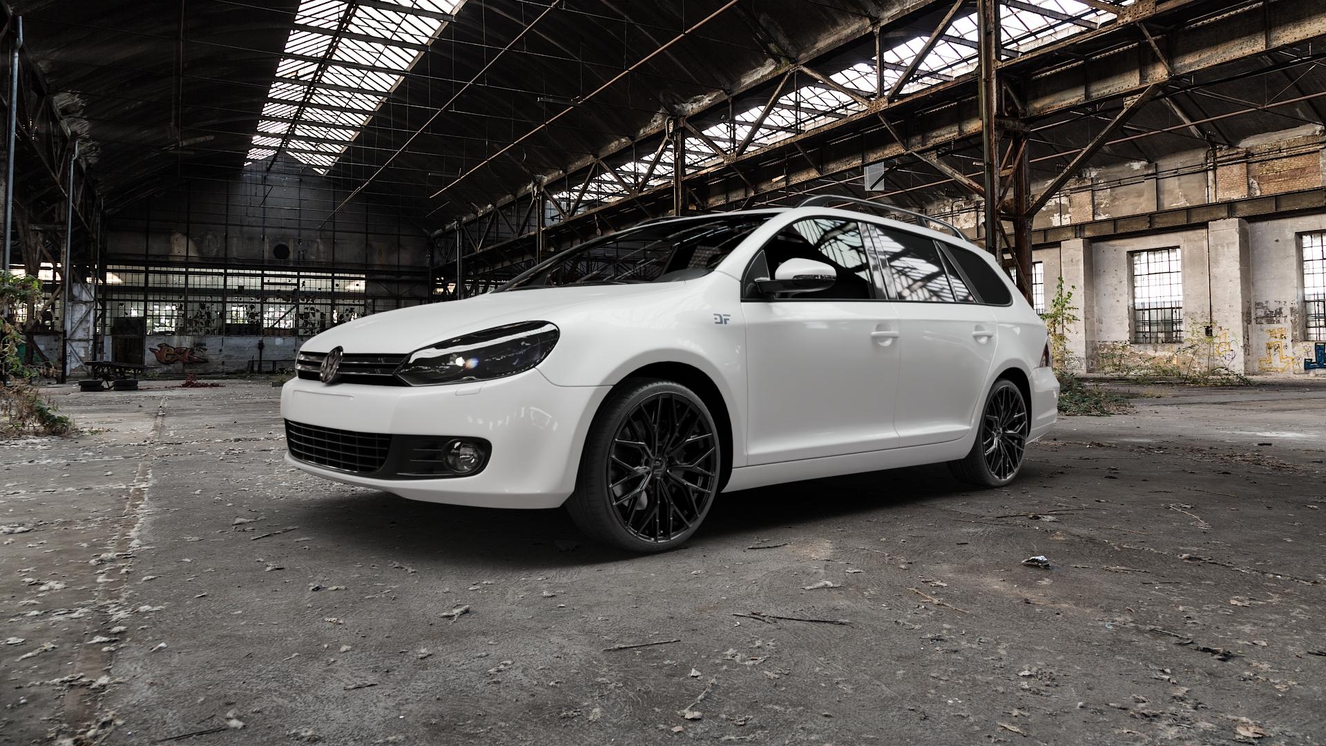 2DRV WH37 Schwarz glanz lackiert Felge mit Reifen in 19Zoll Winterfelge Alufelge auf weissem Volkswagen (VW) Golf 6 Variant ⬇️ mit 15mm Tieferlegung ⬇️ Old Industrial Hall_max5000mm_2022 Frontansicht_1