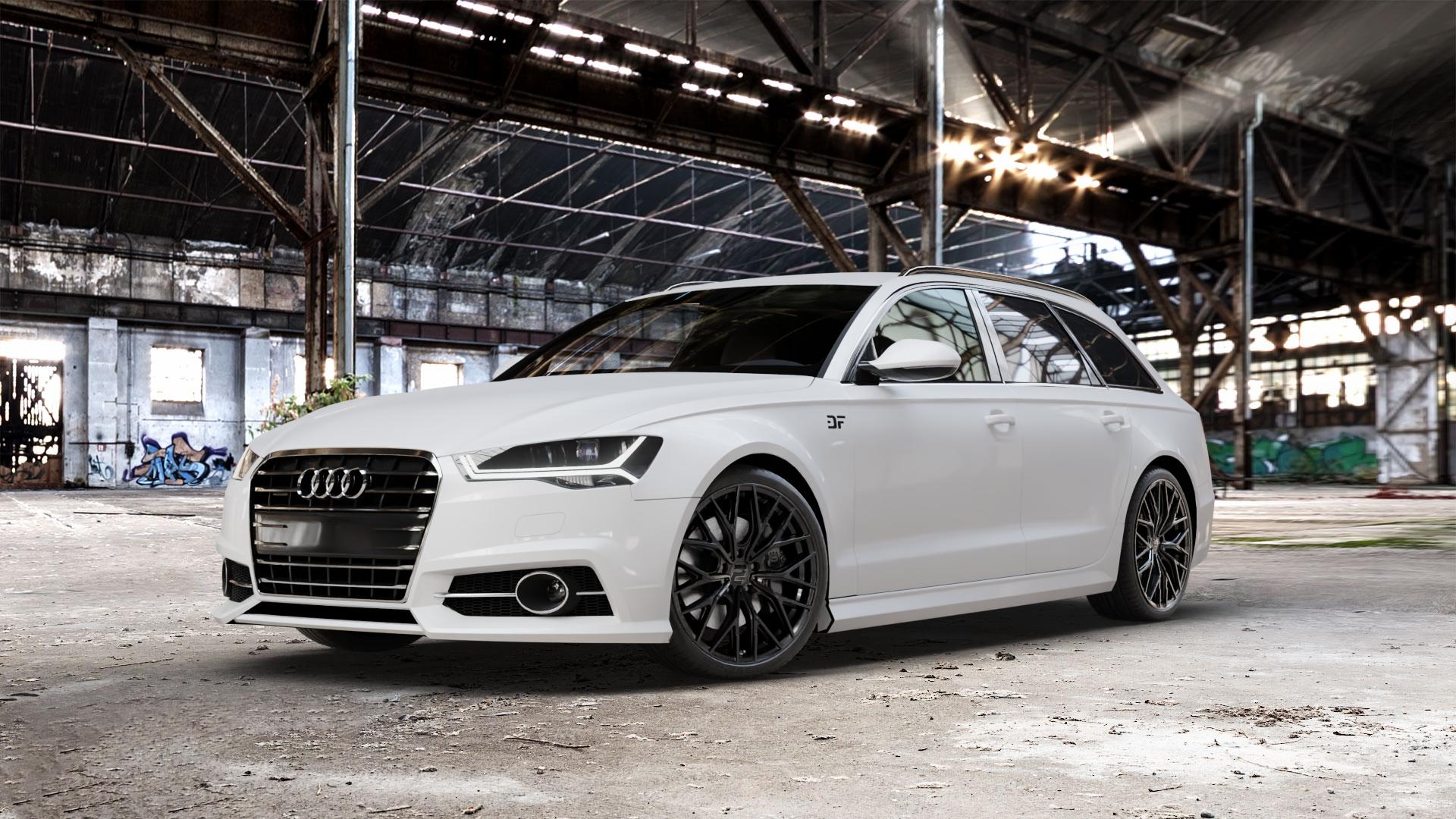 2DRV WH37 Schwarz glanz lackiert Felge mit Reifen in 20Zoll Winterfelge Alufelge auf weissem Audi A6 Typ 4G/C7 (Avant) Facelift ⬇️ mit 15mm Tieferlegung ⬇️ Old Industrial Hall_max_5300mm_2024 Frontansicht_1