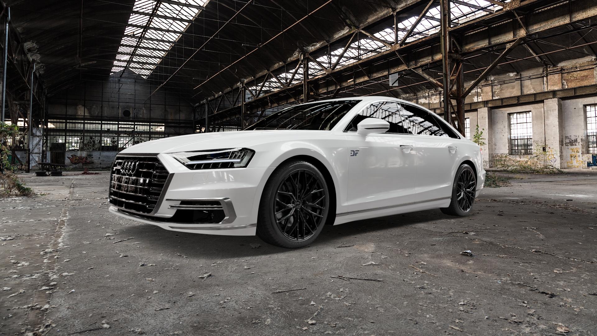 2DRV WH37 Schwarz glanz lackiert Felge mit Reifen in 20Zoll Winterfelge Alufelge auf weissem Audi A8 Typ D5/F8 3,0l 60 TFSI e quattro 250kW Hybrid (340 PS) 55 Mild-Hybrid 4,0l 338kW (460 S8 420kW (571 50 TDI 210kW (286 320kW (435 Facelift ⬇️ mit 15mm Tieferlegung ⬇️ Old Industrial Hall_max5000mm_2022 Frontansicht_1
