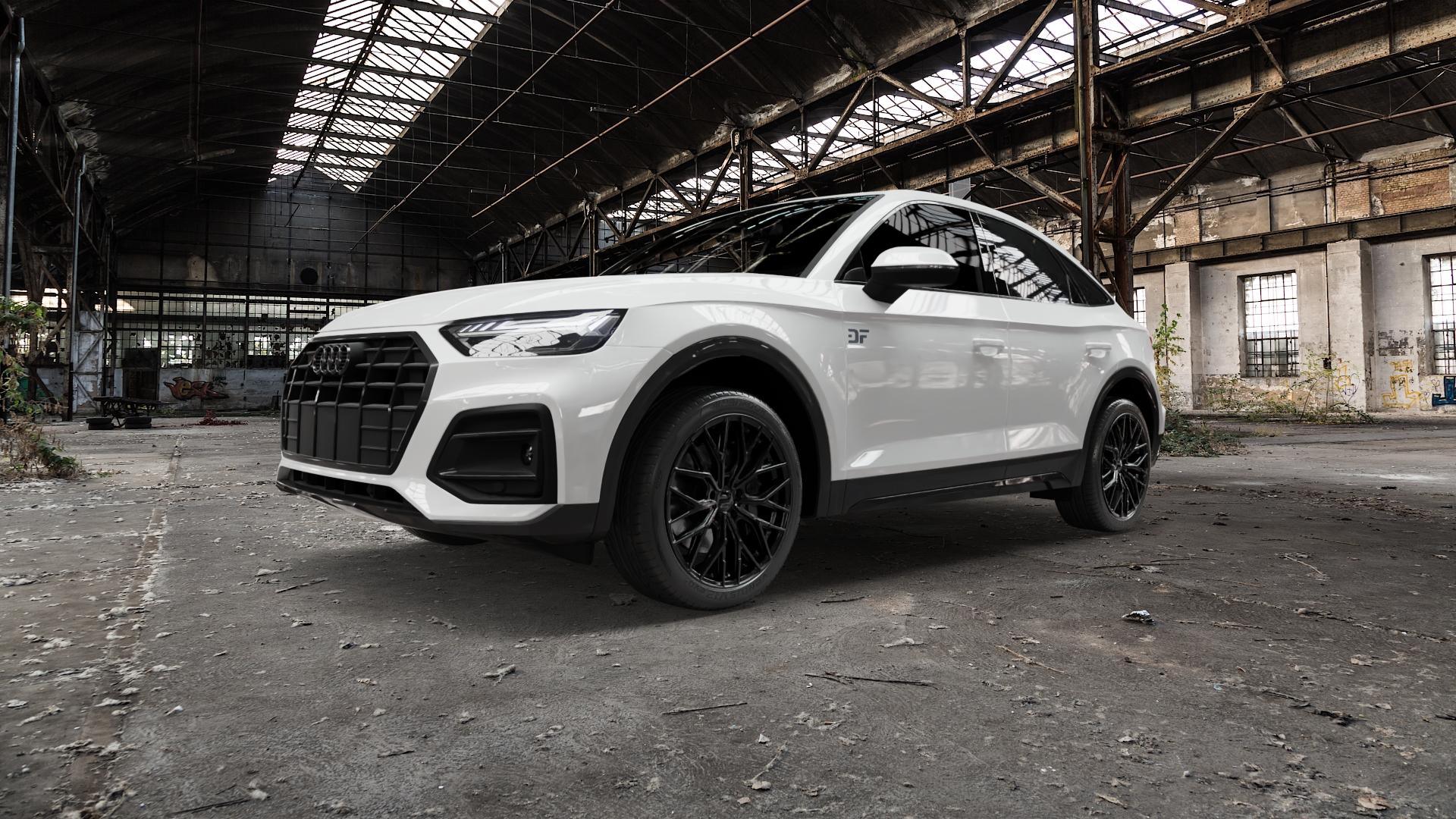 2DRV WH37 Schwarz glanz lackiert Felge mit Reifen in 20Zoll Winterfelge Alufelge auf weissem Audi Q5 II Typ FY Sportback ⬇️ mit 15mm Tieferlegung ⬇️ Old Industrial Hall_max5000mm_2022 Frontansicht_1