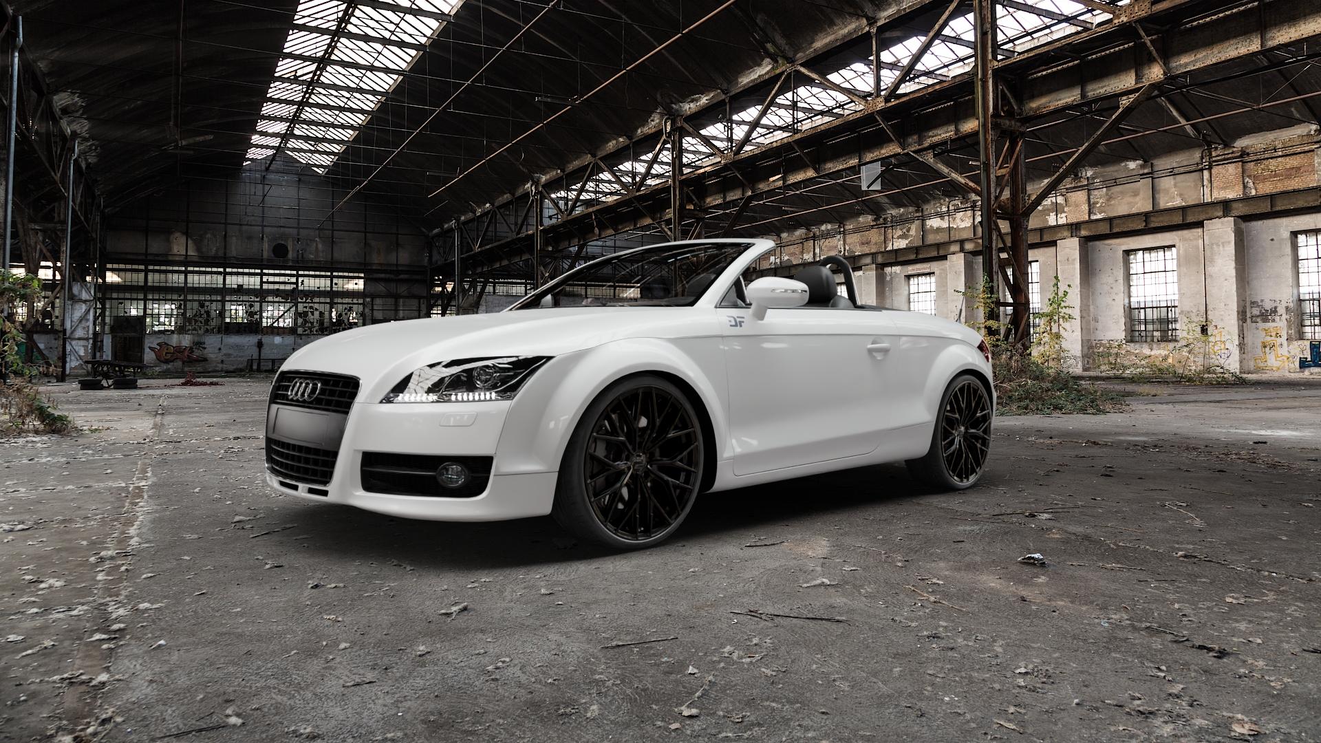 2DRV WH37 Schwarz glanz lackiert Felge mit Reifen in 20Zoll Winterfelge Alufelge auf weissem Audi TT II Typ 8J (Roadster) ⬇️ mit 15mm Tieferlegung ⬇️ Old Industrial Hall_max5000mm_2022 Frontansicht_1