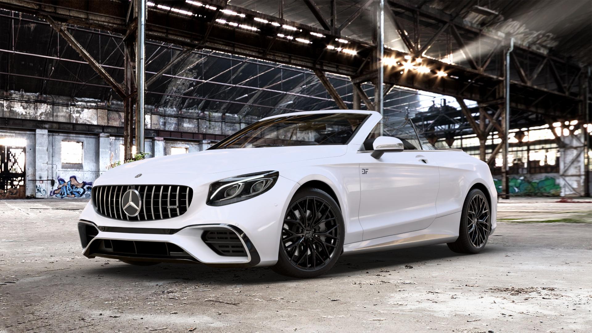 2DRV WH37 Schwarz glanz lackiert Felge mit Reifen in 20Zoll Winterfelge Alufelge auf weissem Mercedes S-Klasse Cabrio Typ 217 5,5l S 63 AMG 4Matic 430kW (585 PS) 6,0l 65 463kW (630 Facelift 4,0l 450kW (612 ⬇️ mit 15mm Tieferlegung ⬇️ Old Industrial Hall_max_5300mm_2024 Frontansicht_1