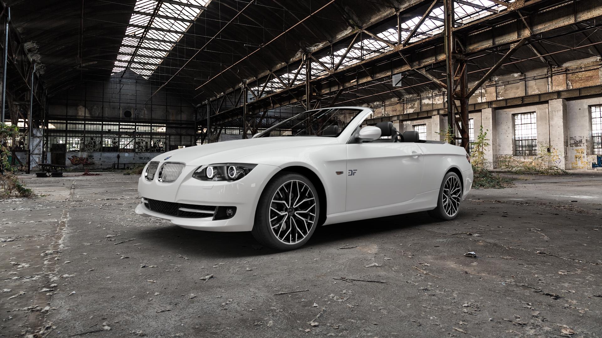 2DRV WH37 Schwarz Hochglanzpoliert Felge mit Reifen in 18Zoll Winterfelge Alufelge auf weissem BMW M3 Typ E93 (Cabrio) 3er Cabrio (392C, 3C) ⬇️ mit 15mm Tieferlegung ⬇️ Old Industrial Hall_max5000mm_2022 Frontansicht_1