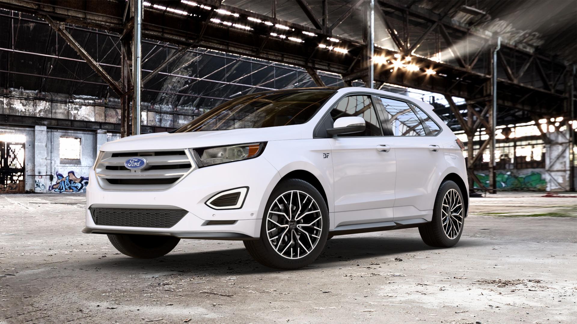 2DRV WH37 Schwarz Hochglanzpoliert Felge mit Reifen in 19Zoll Winterfelge Alufelge auf weissem Ford Edge Typ SBF 2,0l TDCi AWD 132kW (179 PS) 155kW (211 ⬇️ mit 15mm Tieferlegung ⬇️ Old Industrial Hall_max_5300mm_2024 Frontansicht_1
