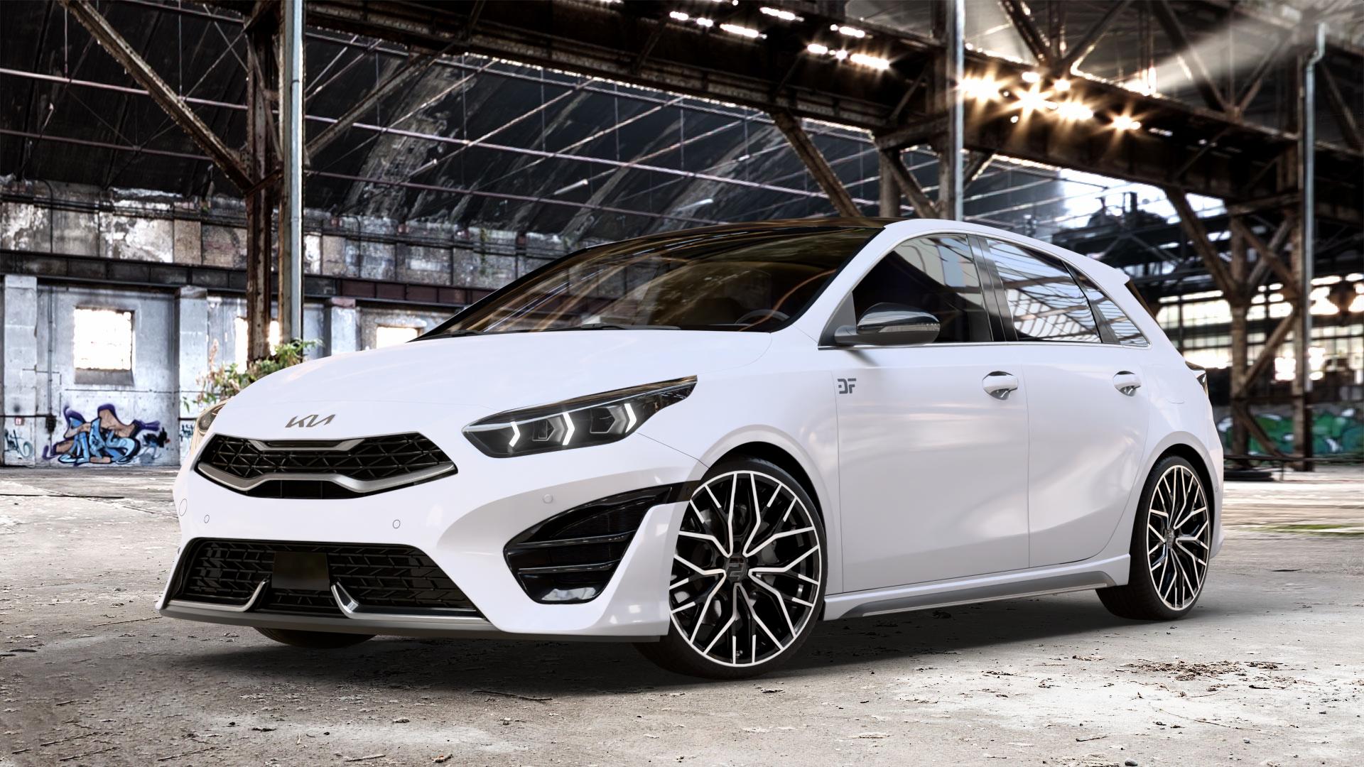 2DRV WH37 Schwarz Hochglanzpoliert Felge mit Reifen in 19Zoll Winterfelge Alufelge auf weissem Kia Ceed Schrägheck Typ CD Facelift 1,0l T-GDI 88kW Mild-Hybrid (120 PS) 74kW (101 1,5l 118kW (160 1,6l 150kW GT (204 CRDi 100kW (136 103kW (140 ⬇️ mit 15mm Tieferlegung ⬇️ Old Industrial Hall_max_4400mm_2024 Frontansicht_1