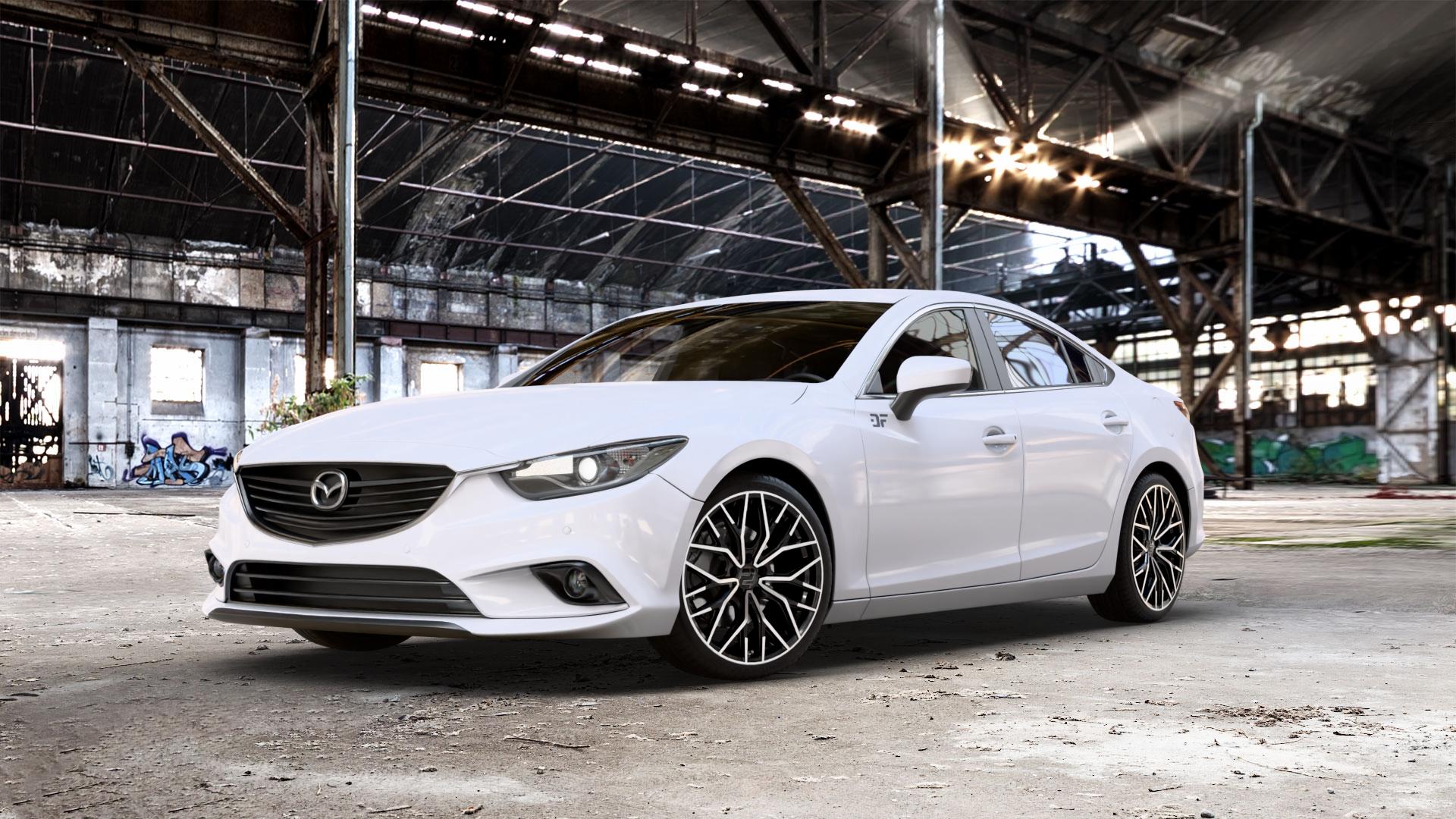 2DRV WH37 Schwarz Hochglanzpoliert Felge mit Reifen in 19Zoll Winterfelge Alufelge auf weissem Mazda 6 III (12-15) Limousine (GJ/GH) (15-18) (GH) Facelift (GJ) ⬇️ mit 15mm Tieferlegung ⬇️ Old Industrial Hall_max_5300mm_2024 Frontansicht_1
