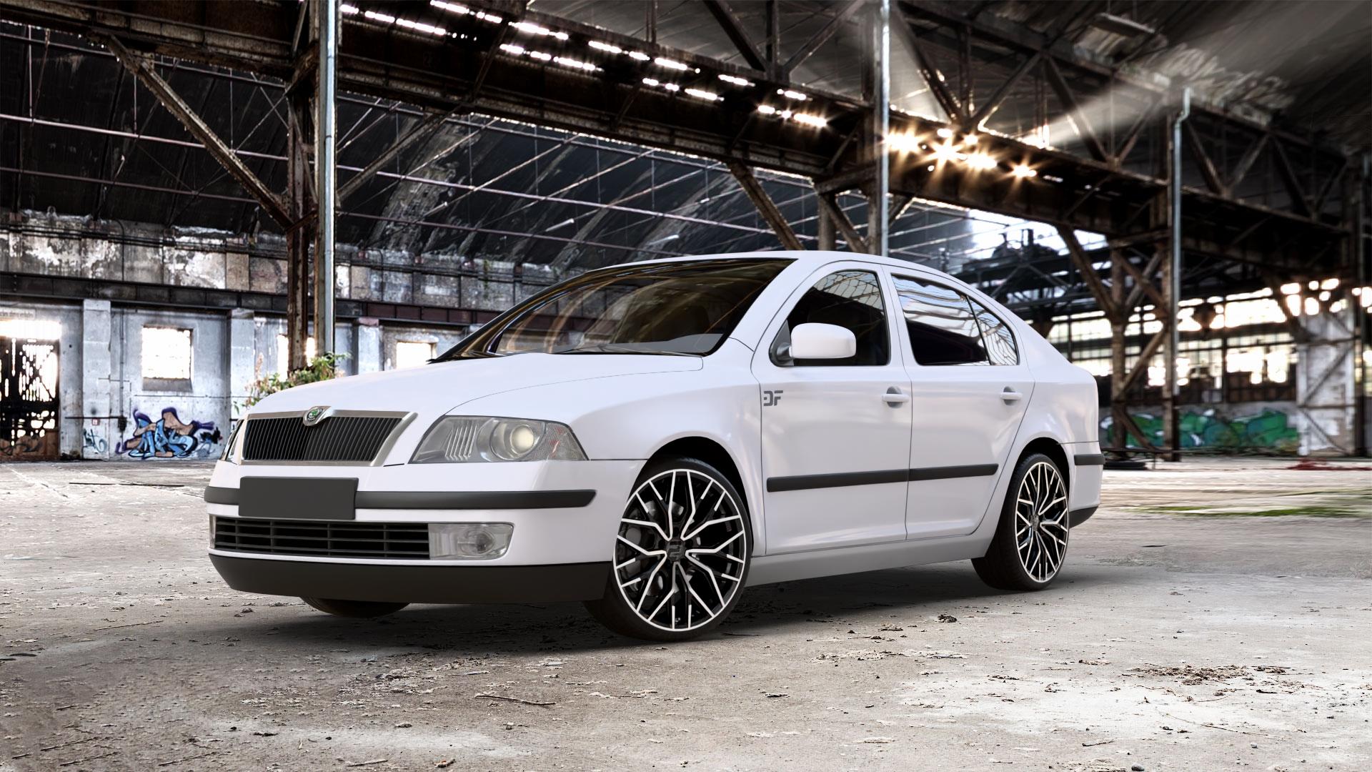 2DRV WH37 Schwarz Hochglanzpoliert Felge mit Reifen in 19Zoll Winterfelge Alufelge auf weissem Skoda Octavia II Limousine Typ 1Z3 1,4l 55kW (75 PS) 59kW (80 1,6l 75kW (102 FSI 85kW (116 1,8l TSI 118kW (160 1,2l 77kW (105 90kW (122 TDI I 1U2 ⬇️ mit 15mm Tieferlegung ⬇️ Old Industrial Hall_max_5300mm_2024 Frontansicht_1