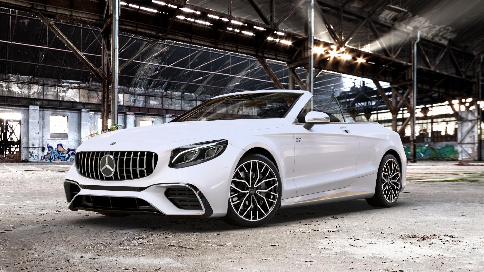 2DRV WH37 Schwarz Hochglanzpoliert Felge mit Reifen in 20Zoll Winterfelge Alufelge auf weissem Mercedes S-Klasse Cabrio Typ 217 5,5l S 63 AMG 4Matic 430kW (585 PS) 6,0l 65 463kW (630 Facelift 4,0l 450kW (612 ⬇️ mit 15mm Tieferlegung ⬇️ Old Industrial Hall_max_5300mm_2024 Frontansicht_1