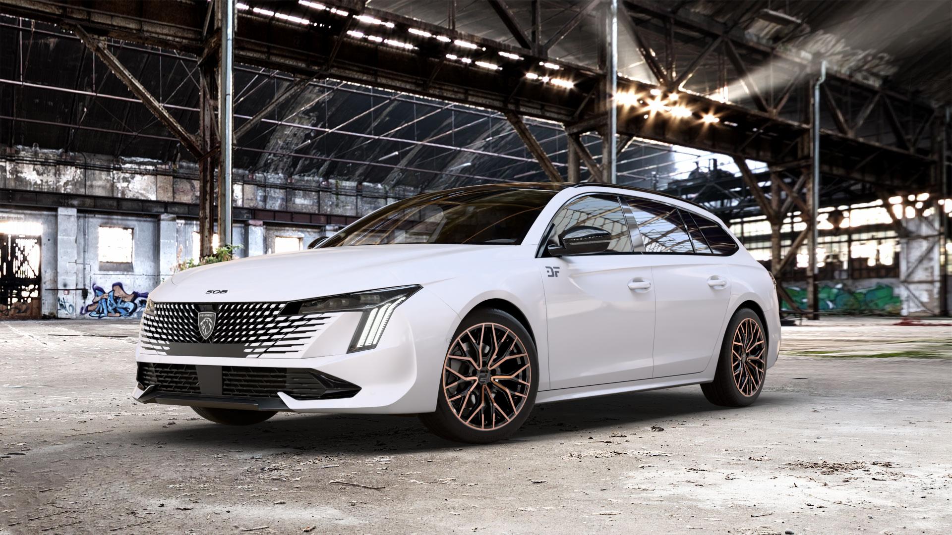 2DRV WH37 Schwarz Kupfer hochglanzpoliert Felge mit Reifen kupfer metallic in 18Zoll Winterfelge Alufelge auf weissem Peugeot 508 Typ F SW Facelift ⬇️ mit 15mm Tieferlegung ⬇️ Old Industrial Hall_max_5300mm_2024 Frontansicht_1