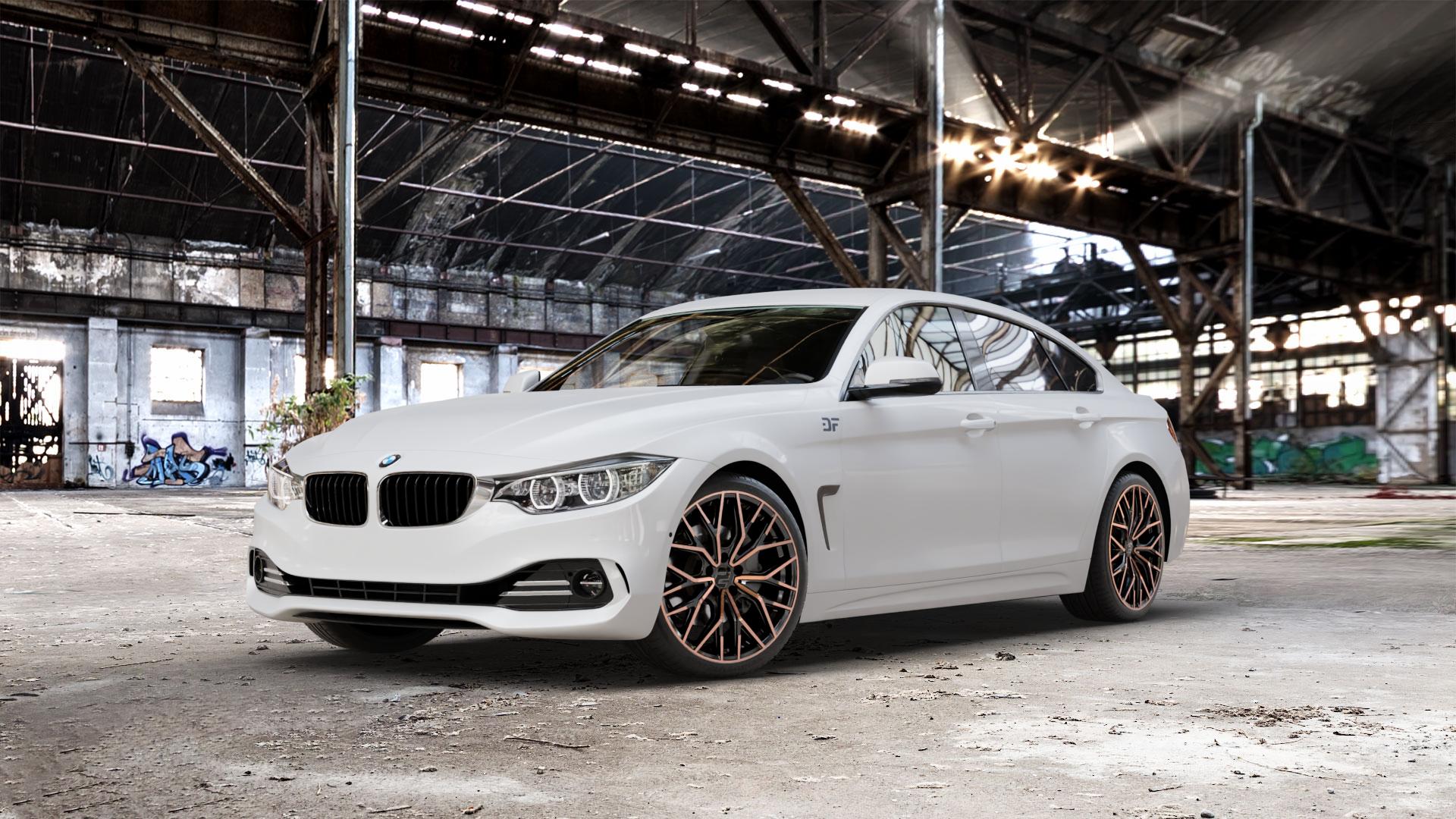 2DRV WH37 Schwarz Kupfer hochglanzpoliert Felge mit Reifen kupfer metallic in 19Zoll Winterfelge Alufelge auf weissem BMW 418d Typ F36 (Gran Coupe) 420d xDrive 420i 428i 435i 430d 440i 418i 430i 425d 4er Gran Coupe (3C) ⬇️ mit 15mm Tieferlegung ⬇️ Old Industrial Hall_max_5300mm_2024 Frontansicht_1